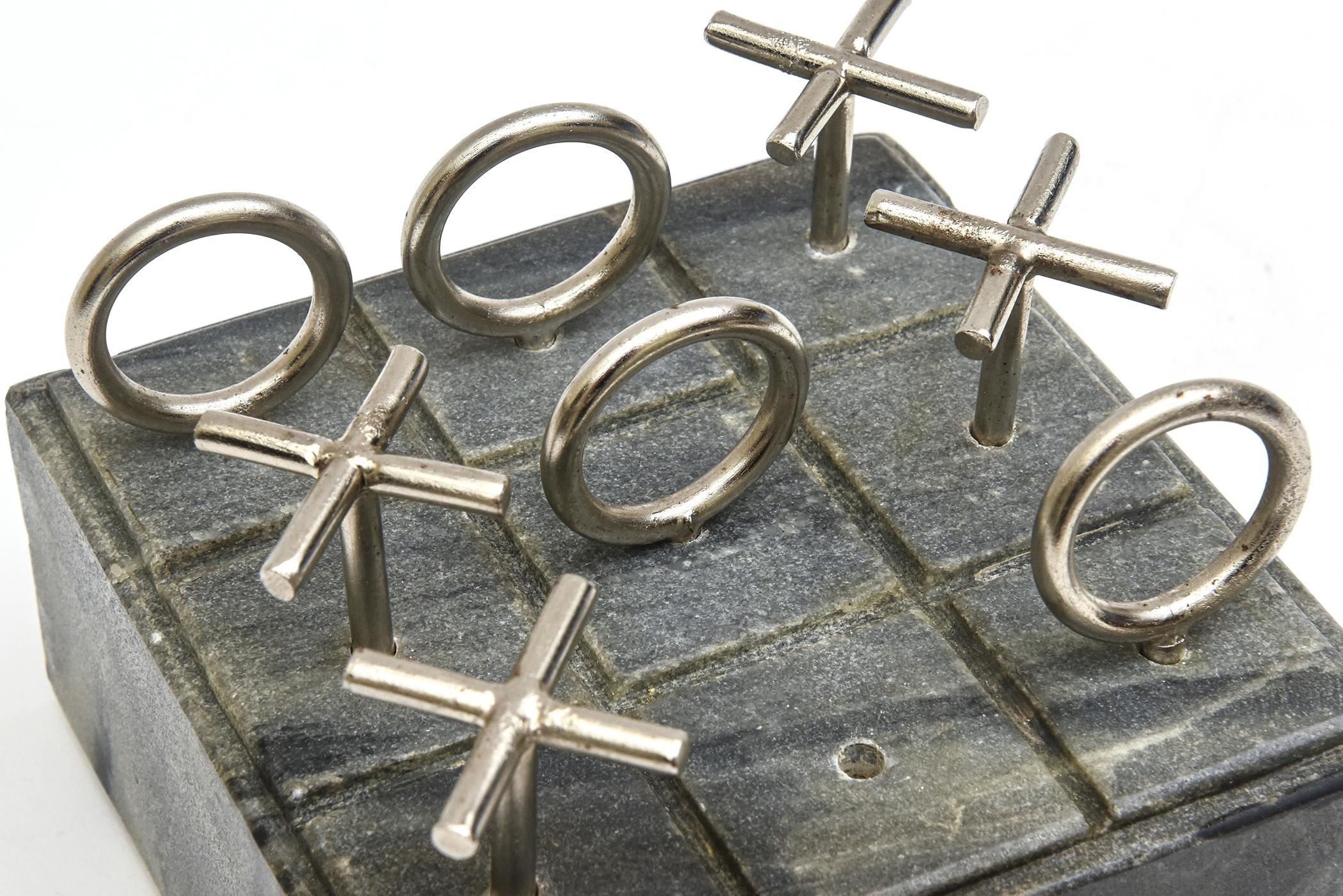 Modern Curtis Jere Chrome Plated Tic Tac Toe Game on Marble Base