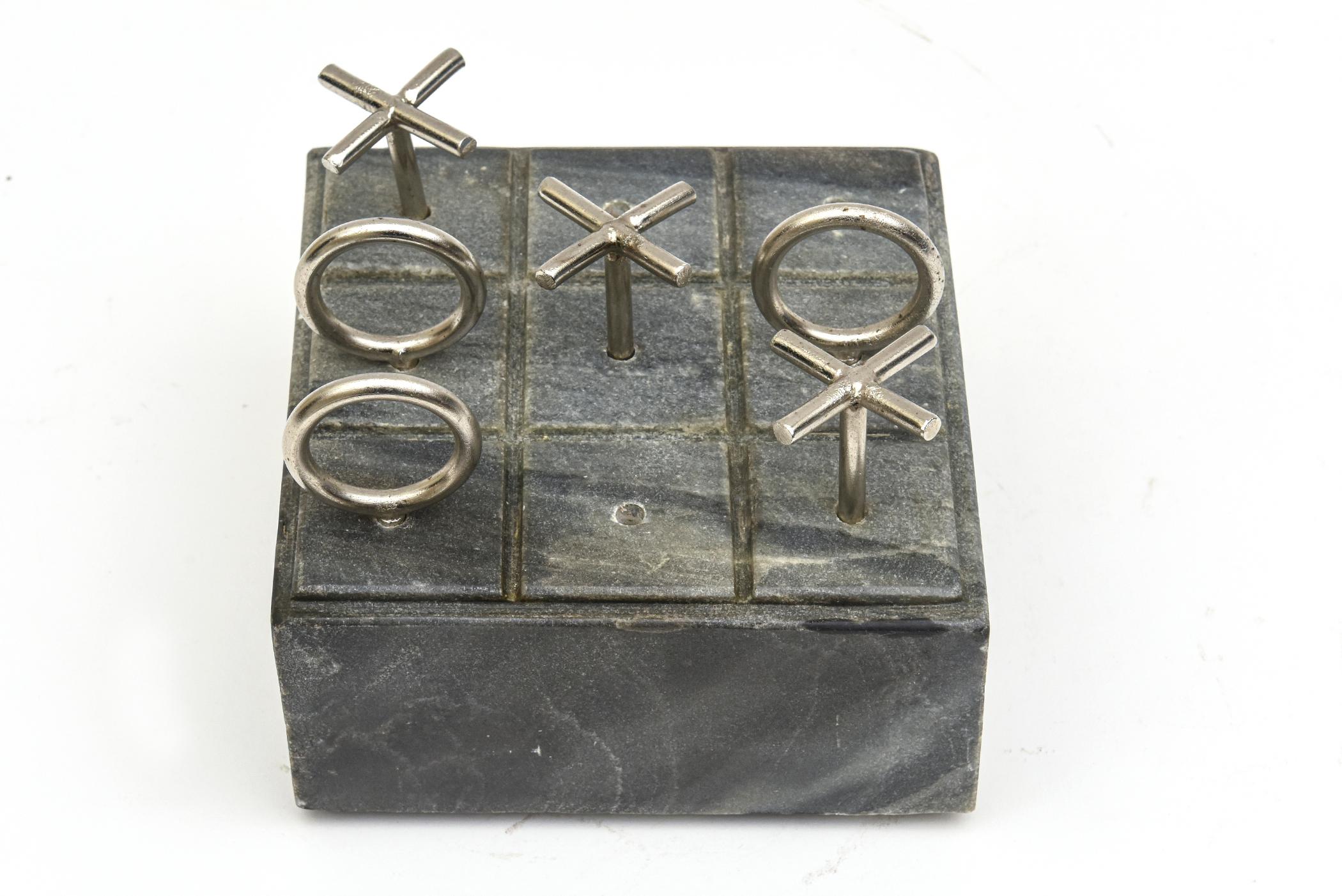 Curtis Jere Chrome Plated Tic Tac Toe Game on Marble Base 2
