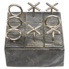 Retro Curtis Jere Chrome Plated Tic Tac Toe Game on Marble Base