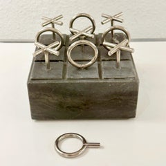 Curtis Jeré Chrome Plated Tic Tac Toe Set on Charcoal Black Marble Base, ca 70s