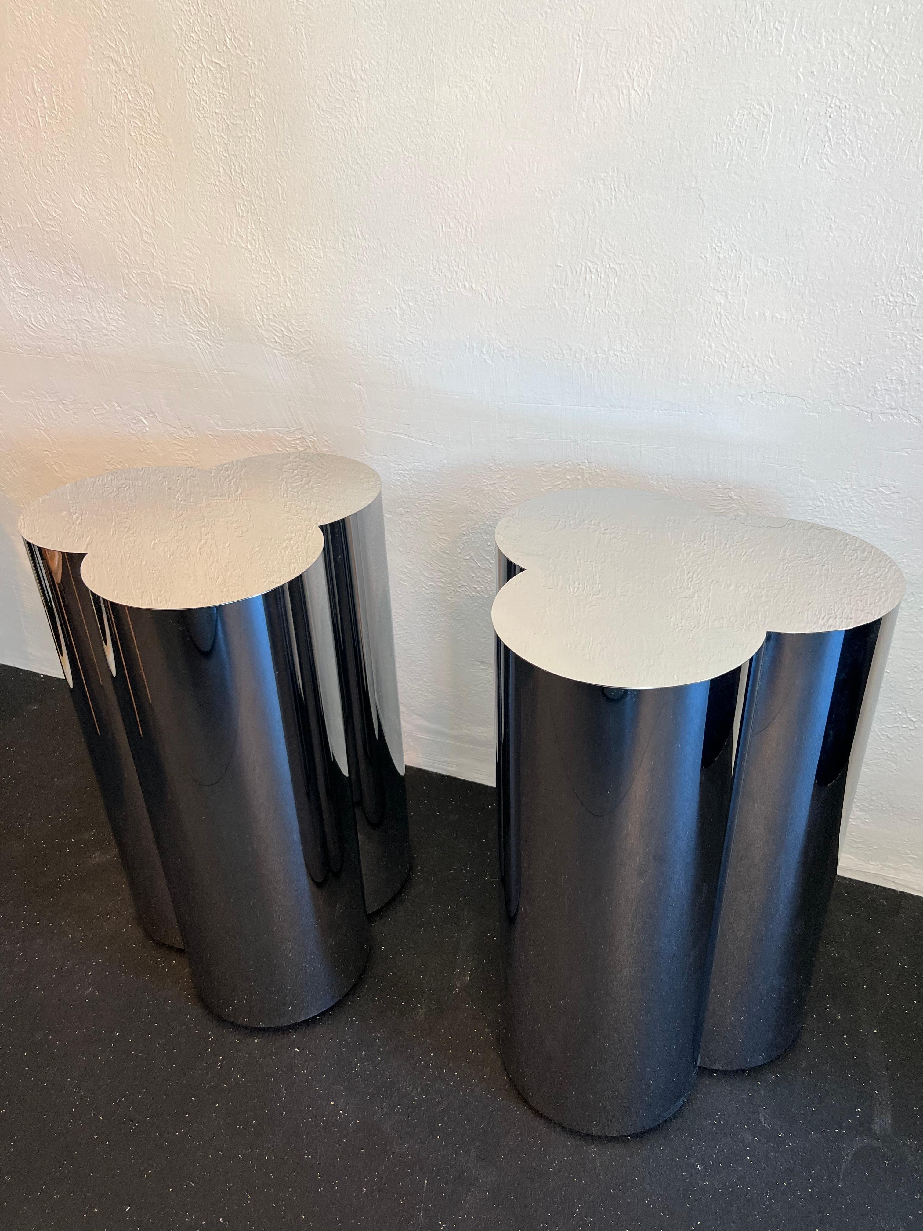 Curtis Jere Chrome Trefoil Pedestal Table Bases-A Pair In Good Condition In West Palm Beach, FL