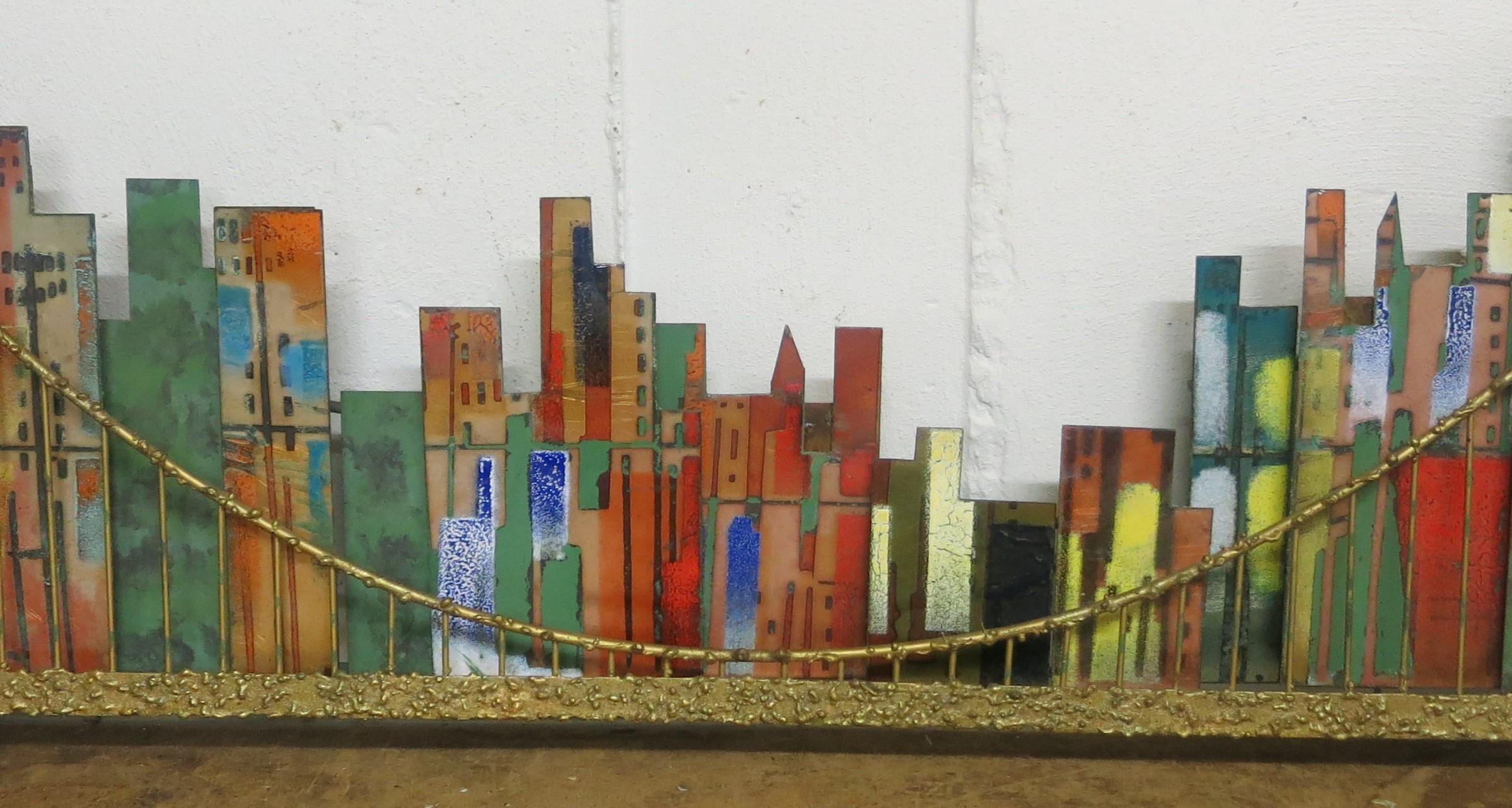 Curtis Jere Cityscape Brooklyn Bridge 1967 Signed Wall Sculpture 3