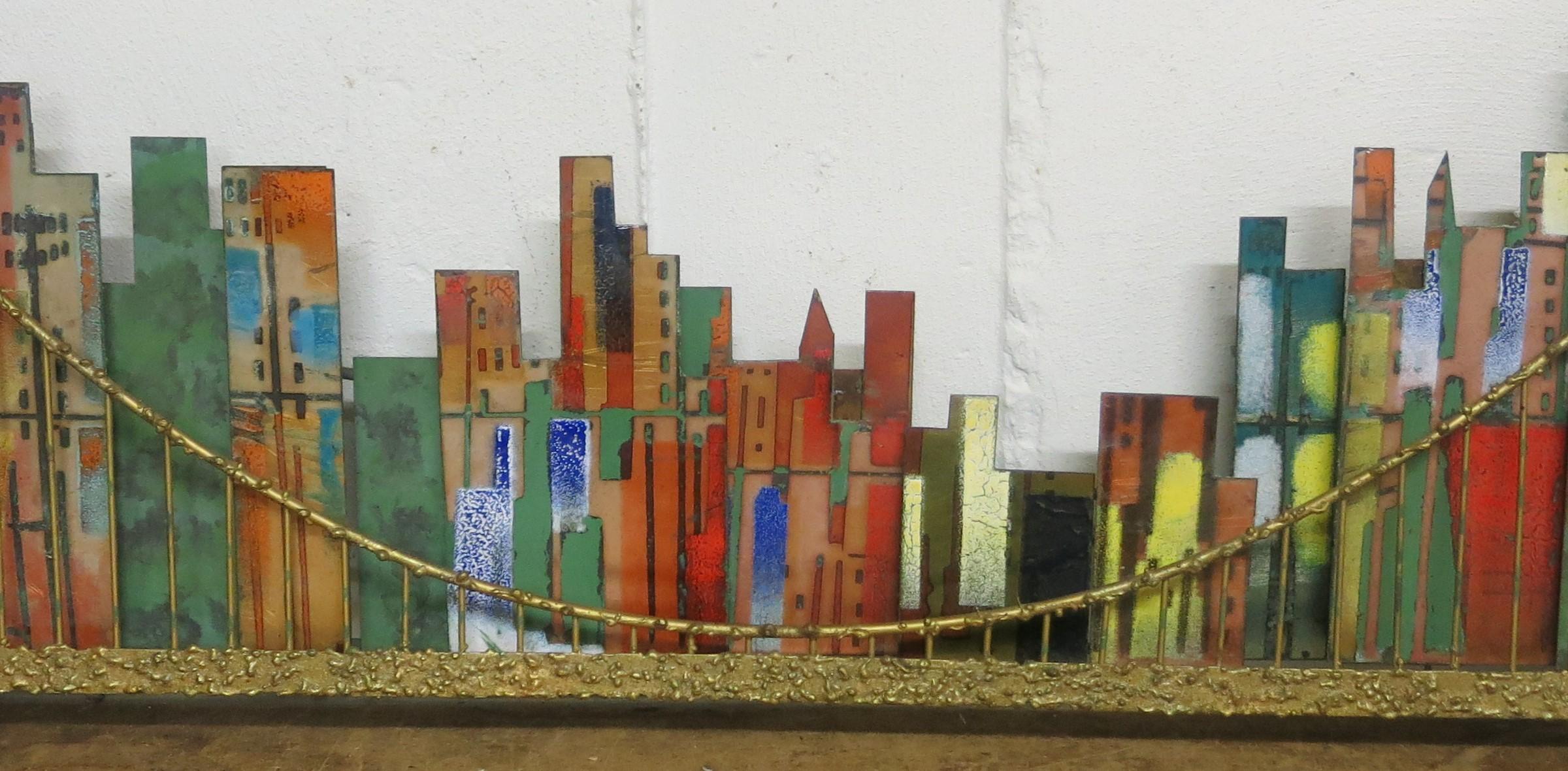 Curtis Jere Cityscape Brooklyn Bridge 1967 Signed Wall Sculpture 2