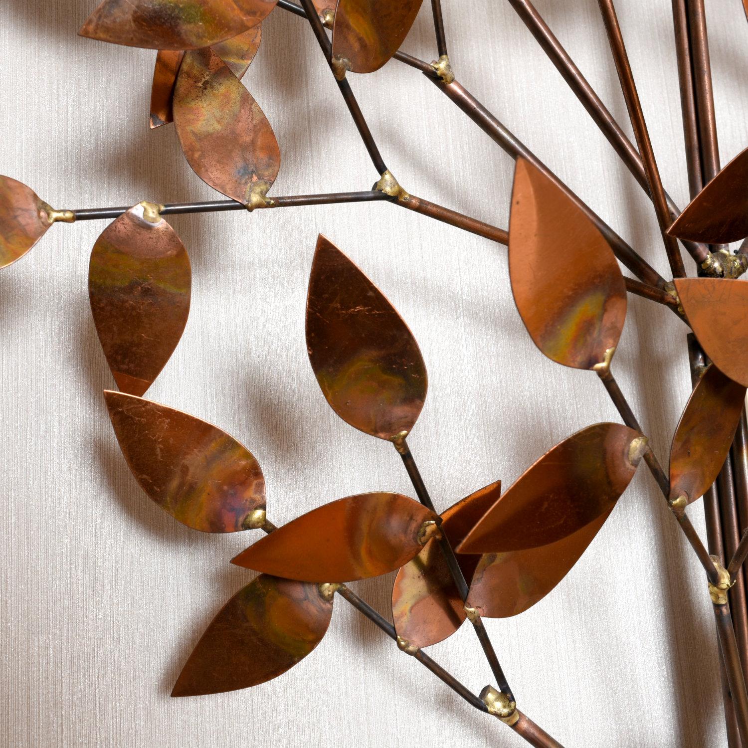 Mid-Century Modern Curtis Jere Copper and Brass Brazed Metal Wall Mounting Tree Sculpture
