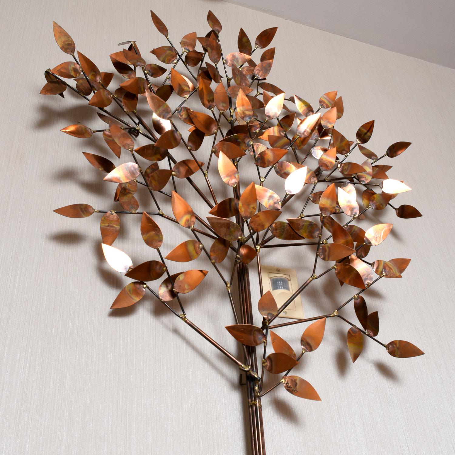 Late 20th Century Curtis Jere Copper and Brass Brazed Metal Wall Mounting Tree Sculpture
