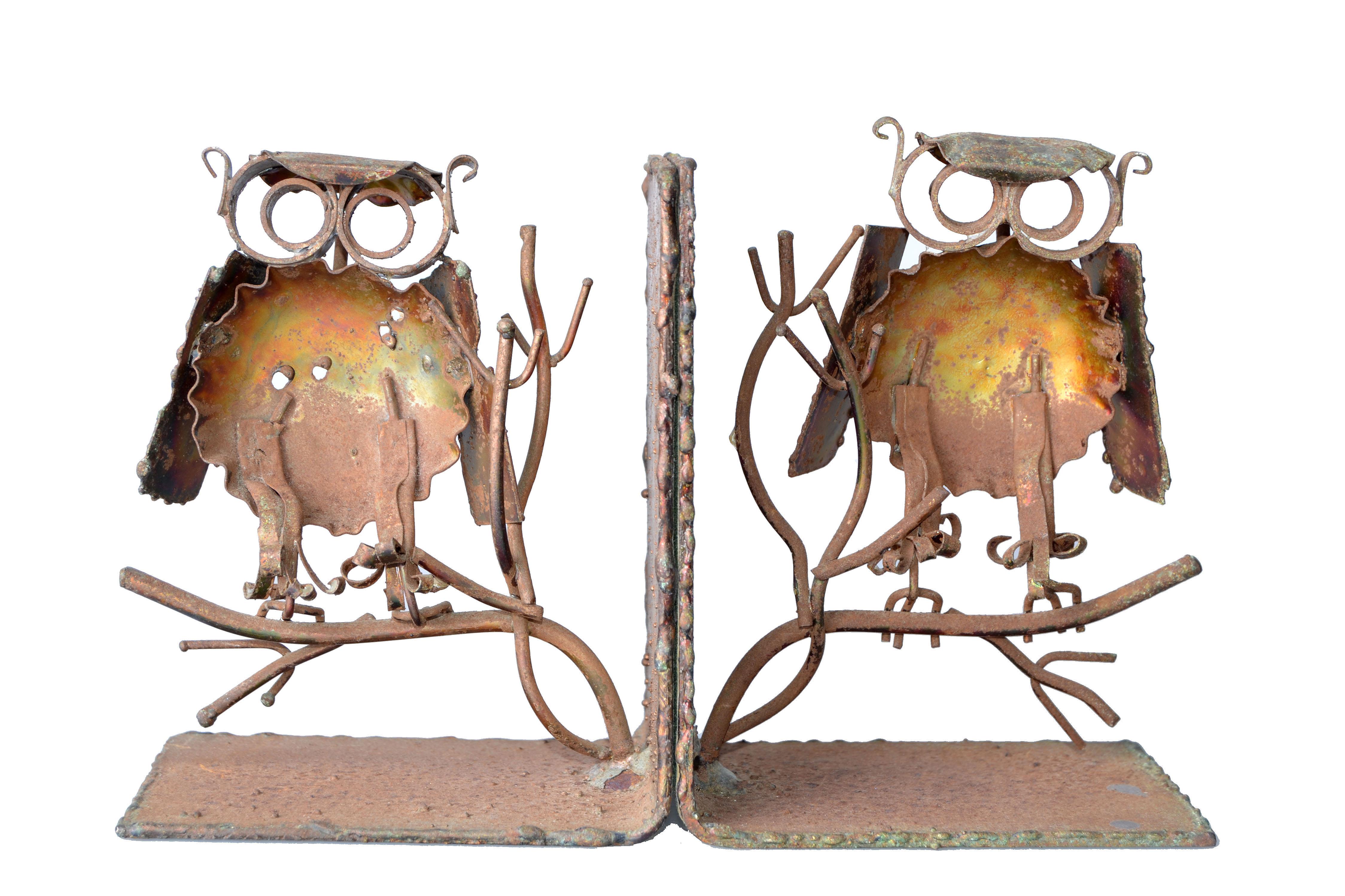 20th Century Curtis Jere Copper Owl Bookends, a Pair