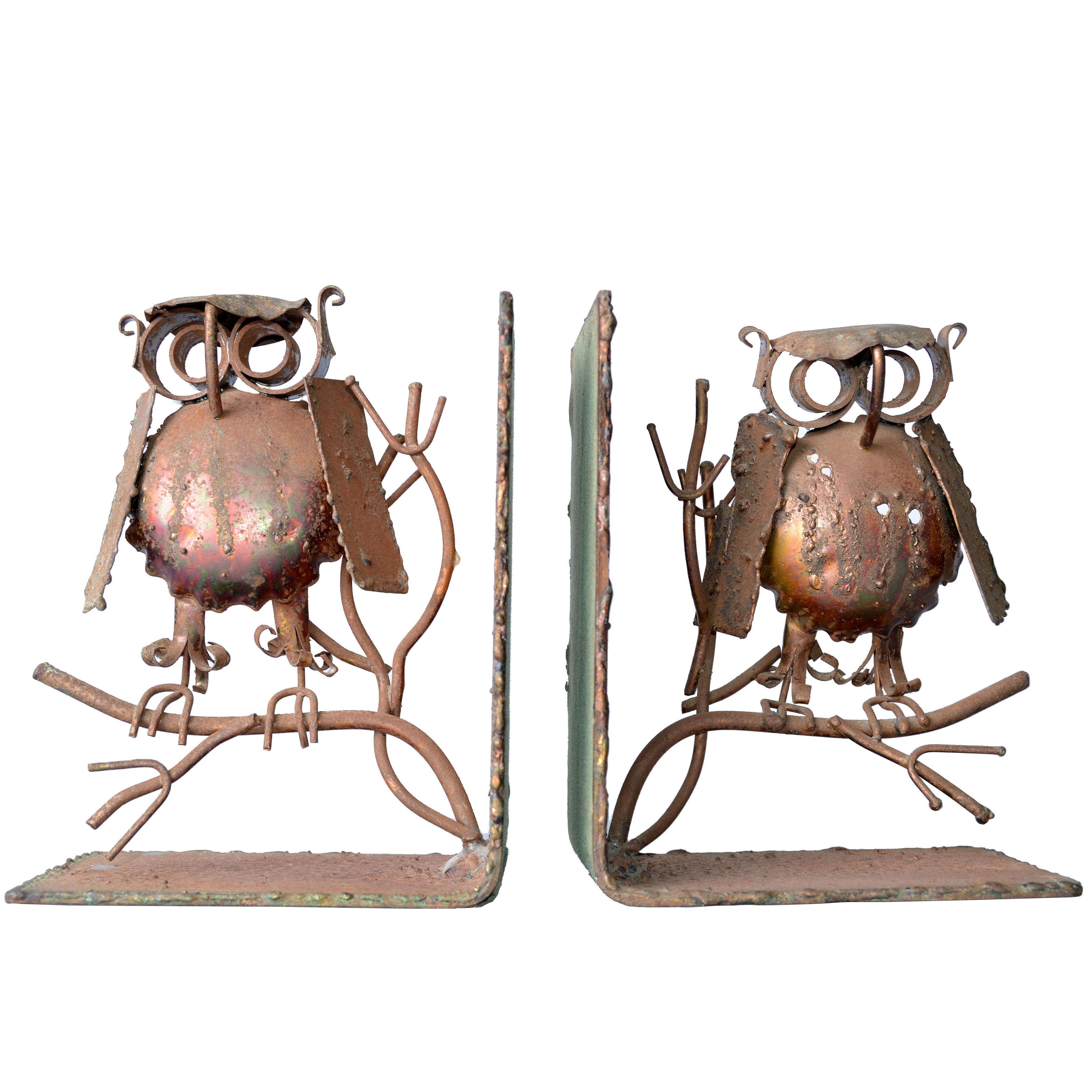 Curtis Jere Copper Owl Bookends, a Pair