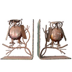 Vintage Curtis Jere Copper Owl Bookends, a Pair