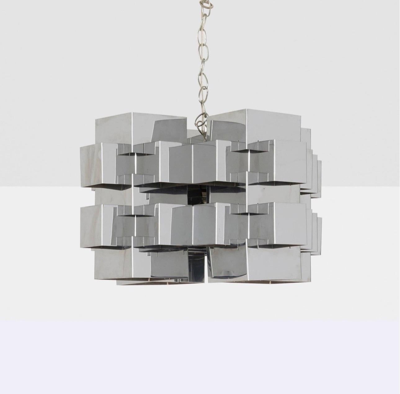 Mid-Century Modern Curtis Jere Cubist Chrome Chandelier For Sale