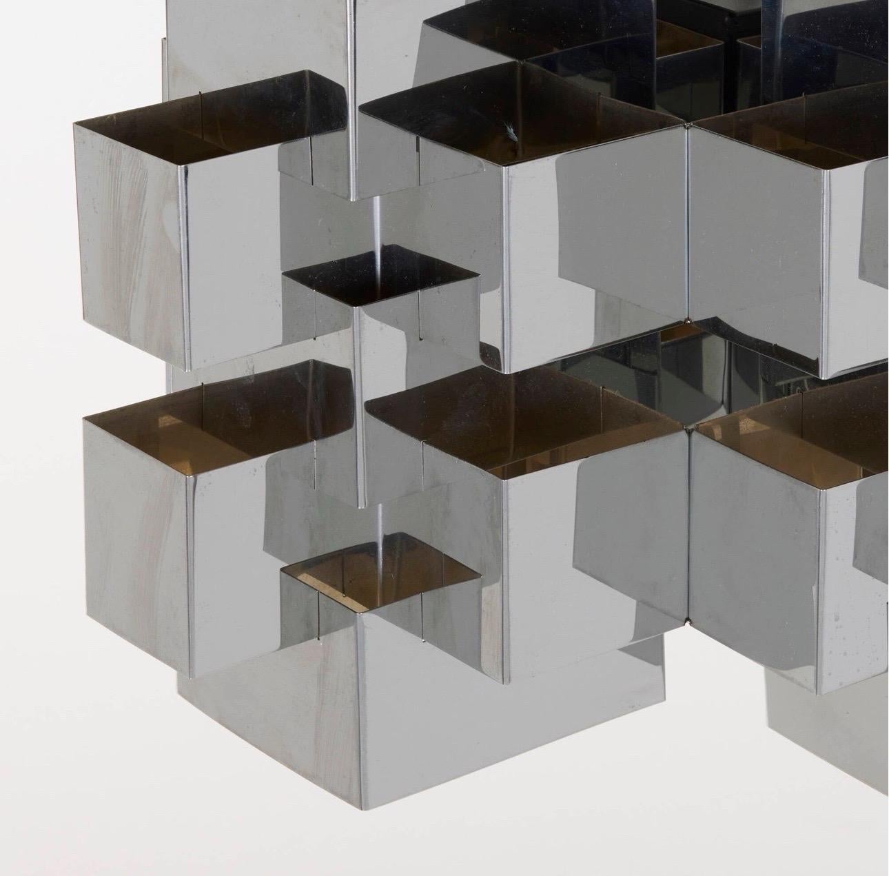 American Curtis Jere Cubist Chrome Chandelier For Sale