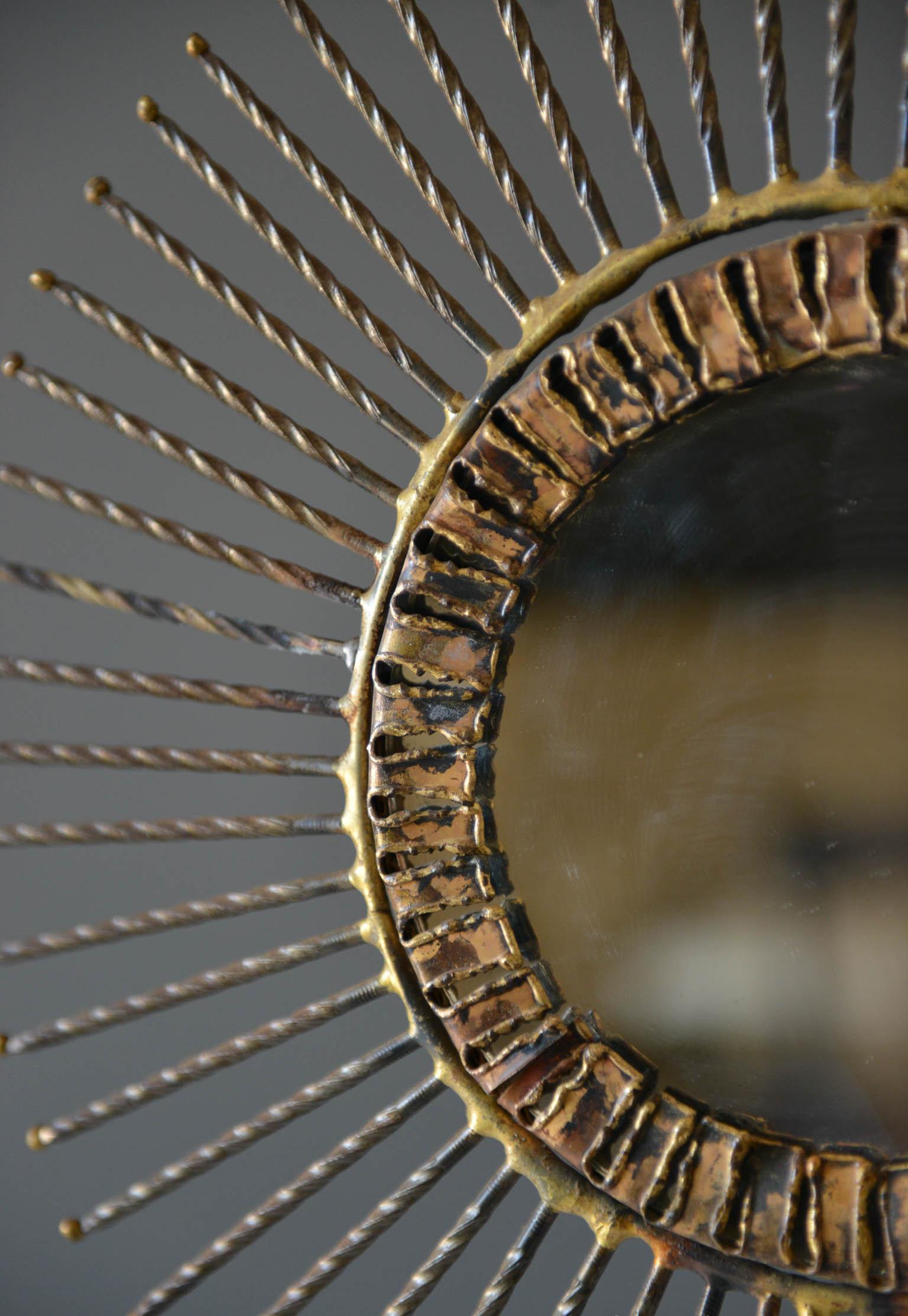 American Curtis Jere Double-Sided Brass Sunburst Mirror, 1968
