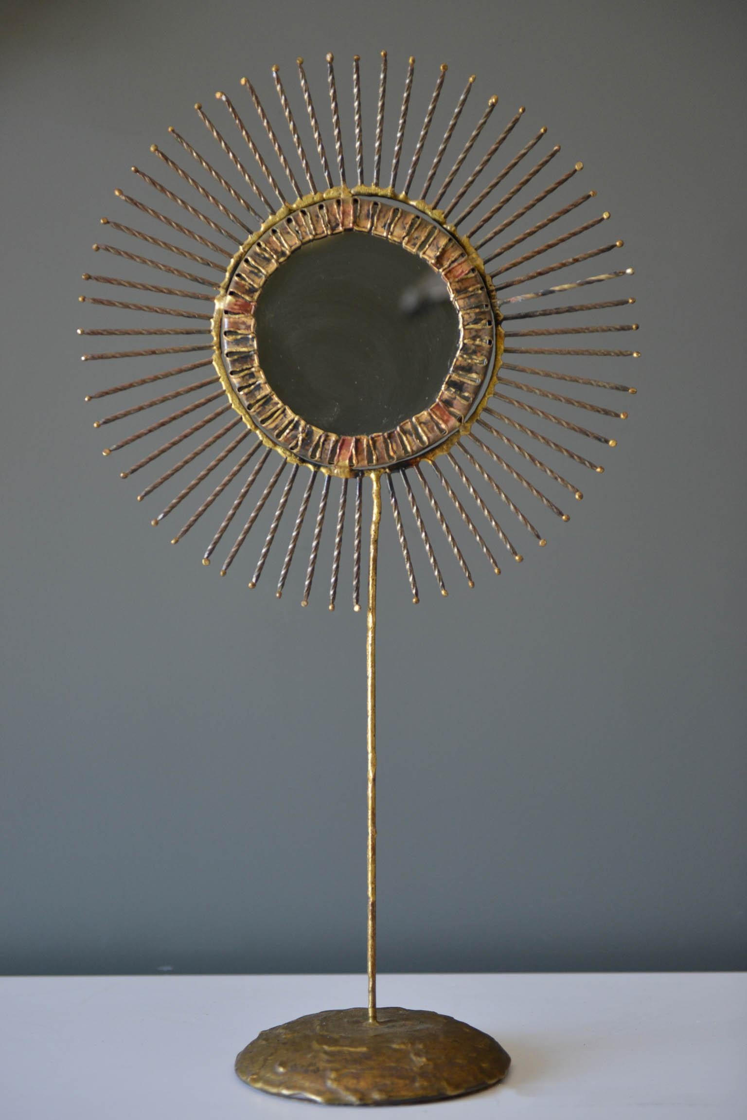 Curtis Jere Double-Sided Brass Sunburst Mirror, 1968 2