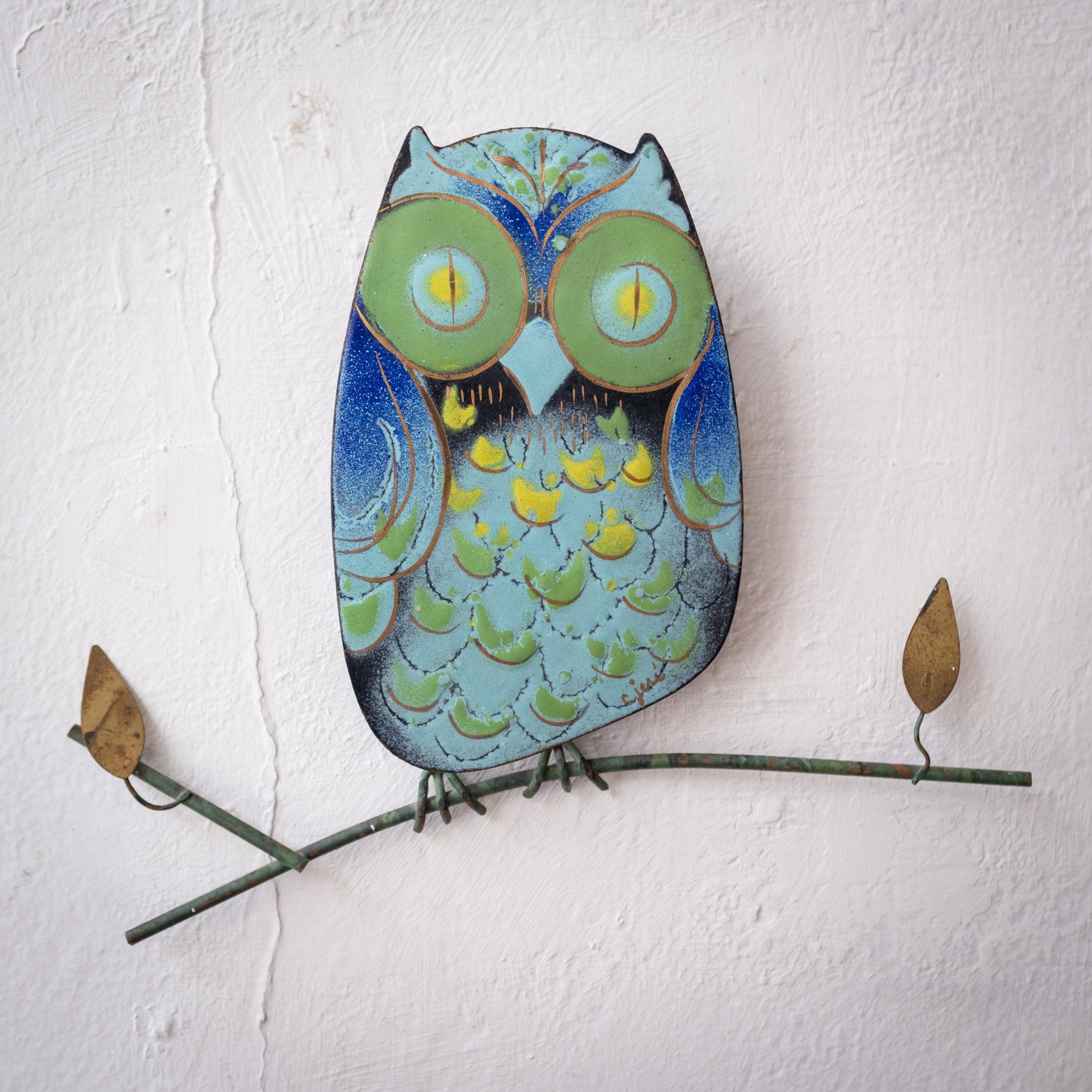 Mid-20th Century Curtis Jere Enamel Owl Wall Sculpture