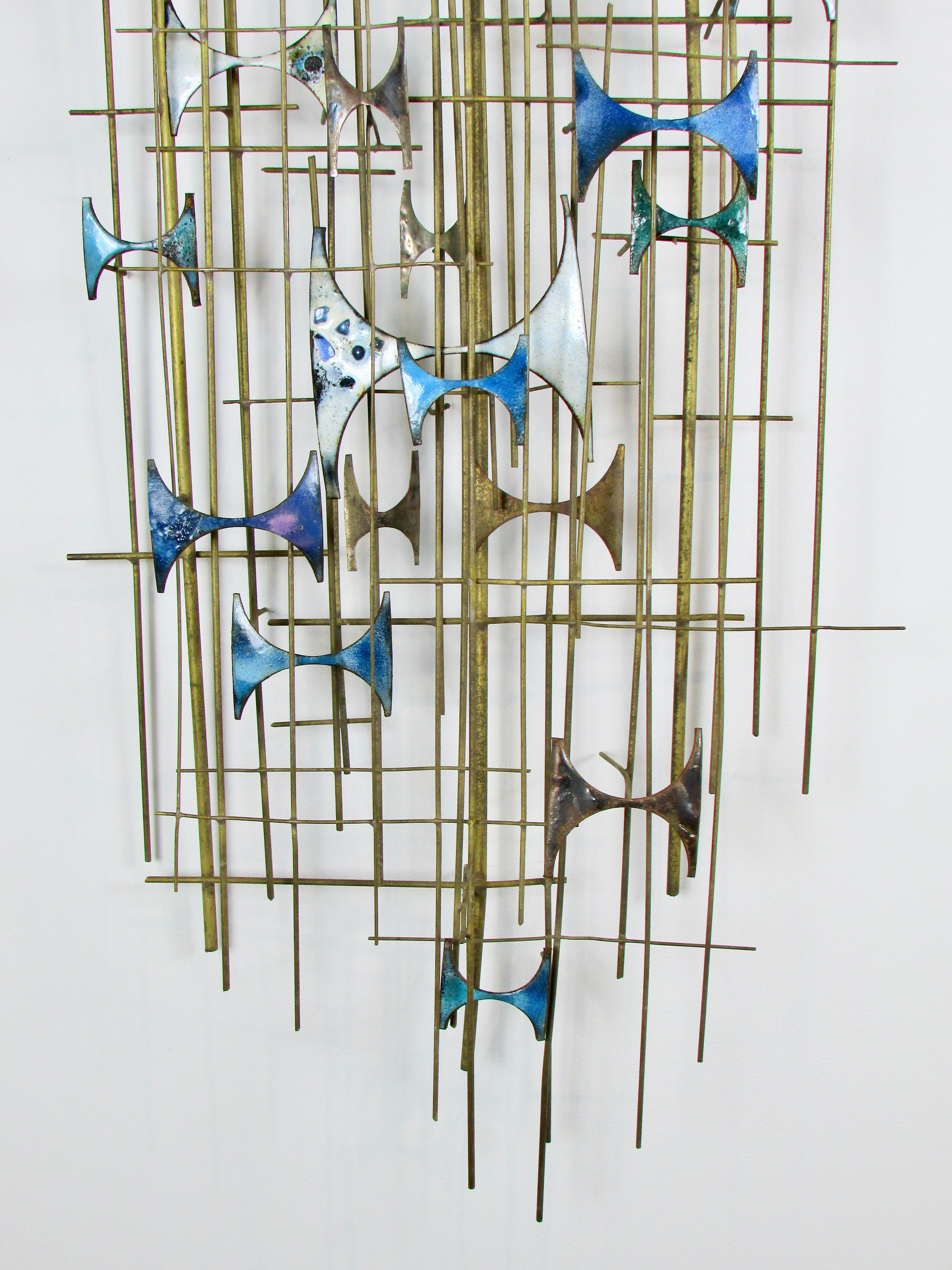 Curtis Jere Enameled Bow Tie Badges Mounted on Wire Rod Wall Sculpture In Good Condition For Sale In Ferndale, MI