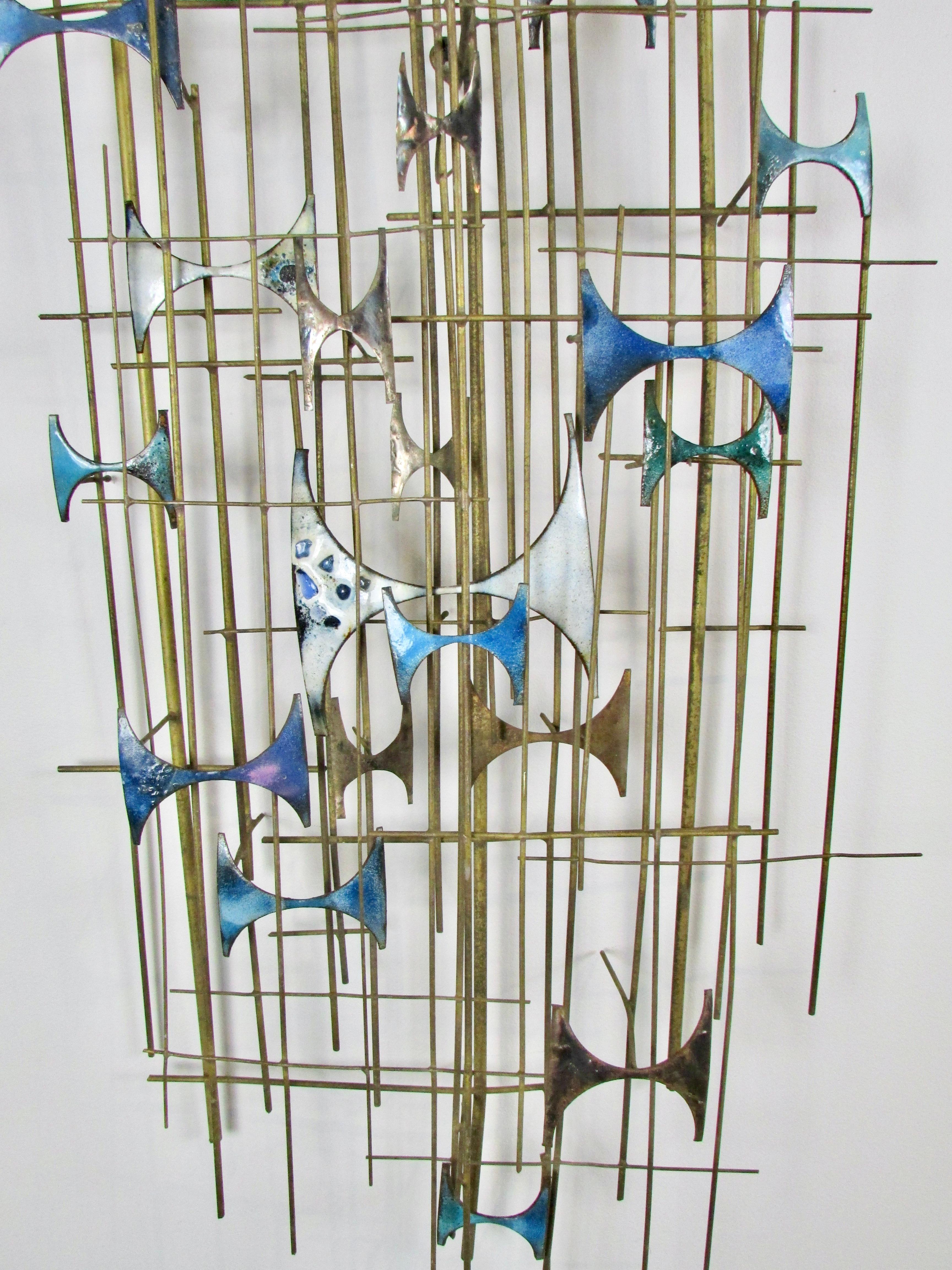 Curtis Jere Enameled Bow Tie Badges Mounted on Wire Rod Wall Sculpture For Sale 2