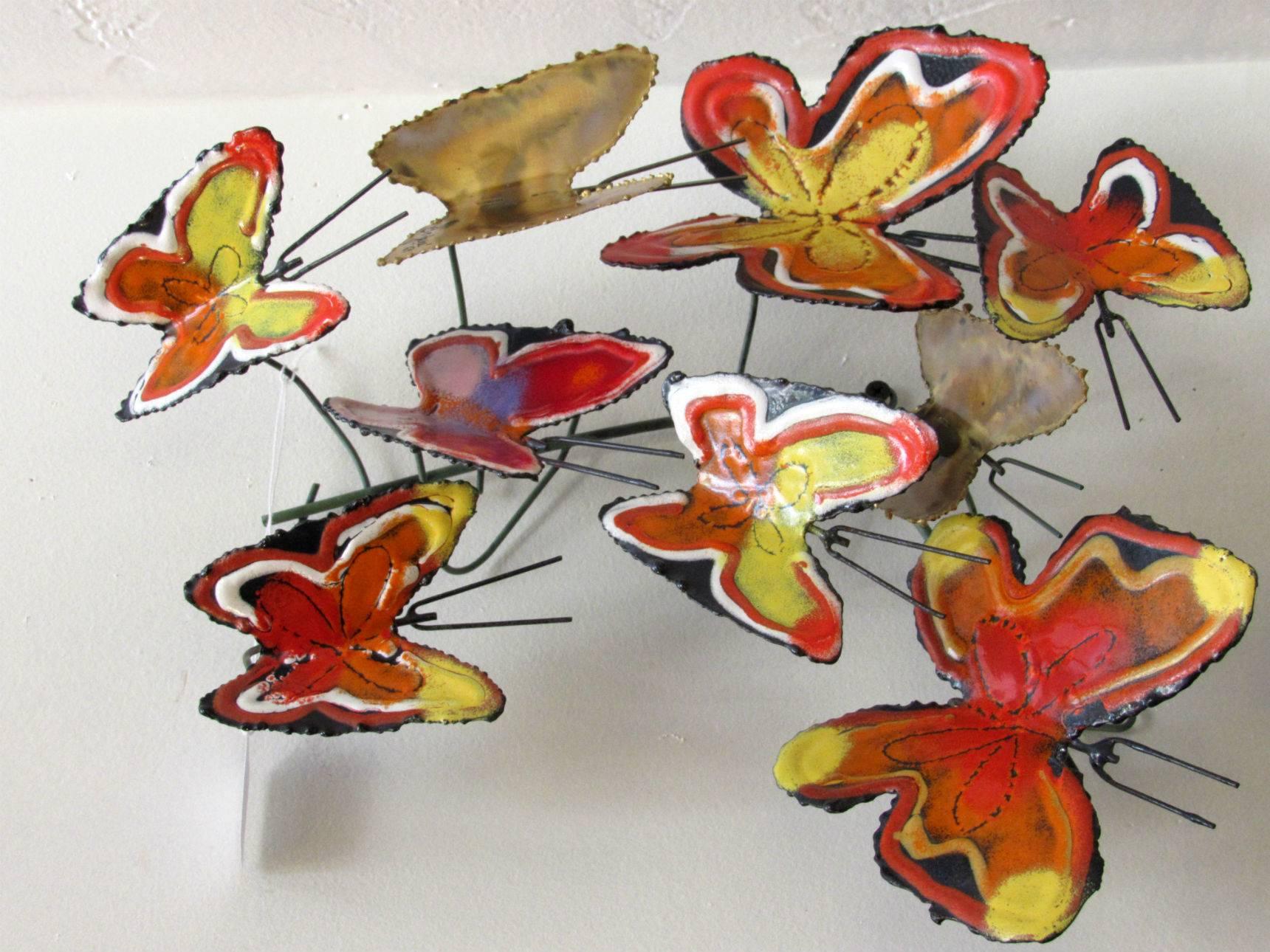 Curtis Jere Enameled Butterfly Wall Sculptures, 1970s In Good Condition In Surprise, AZ