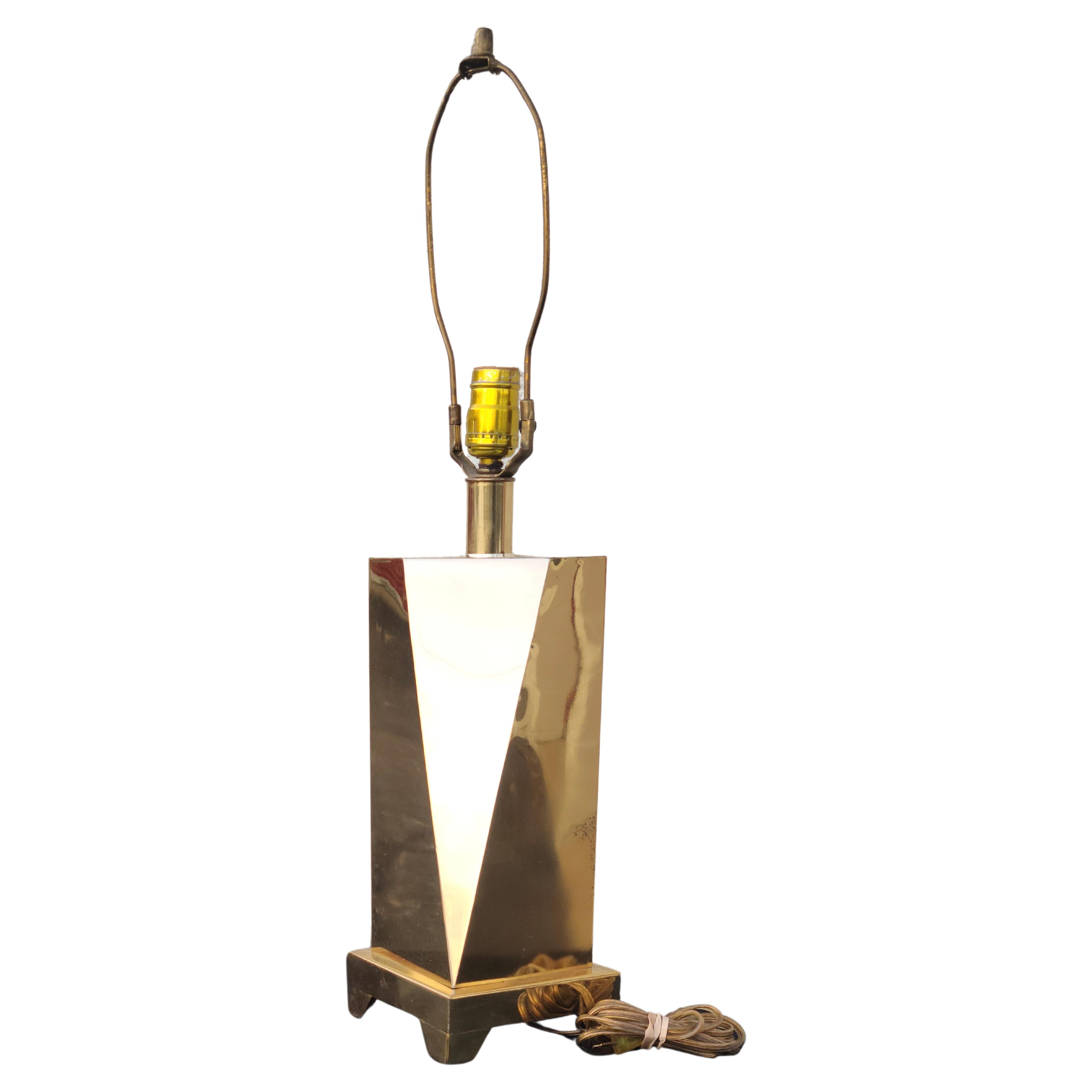Curtis Jere Faceted Lamp Chrome Brass Cityscape  For Sale