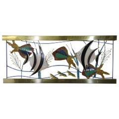 Vintage Curtis Jere Fish Aquarium Made of Brass and Painted Metal from 1993