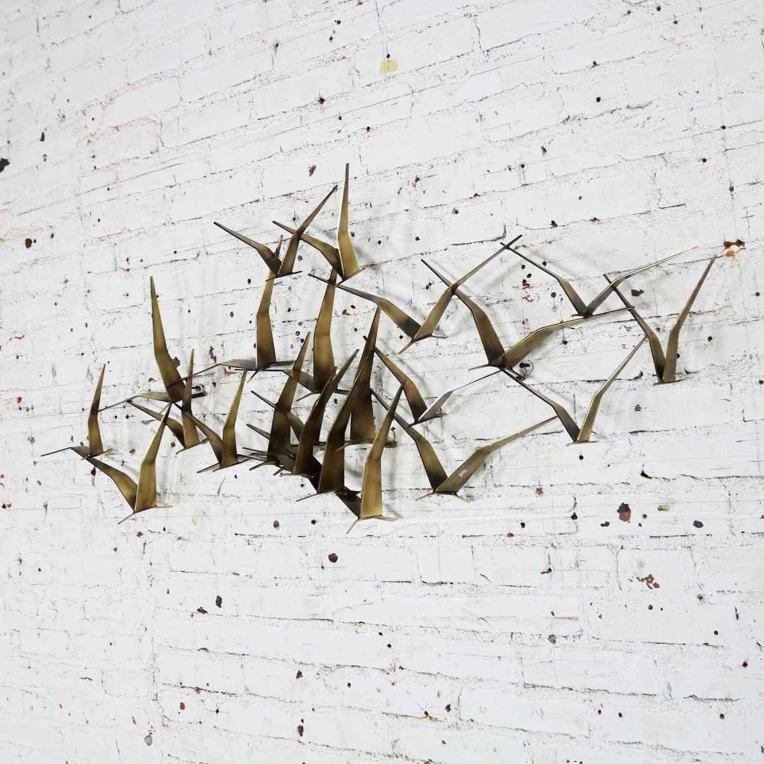 American Curtis Jere Flock of Flying Birds Metal Wall Hanging Sculpture Signed Dated 1989