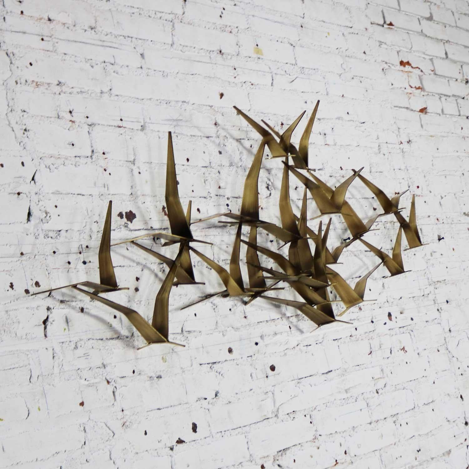 Curtis Jere Flock of Flying Birds Metal Wall Hanging Sculpture Signed Dated 1989 In Good Condition In Topeka, KS
