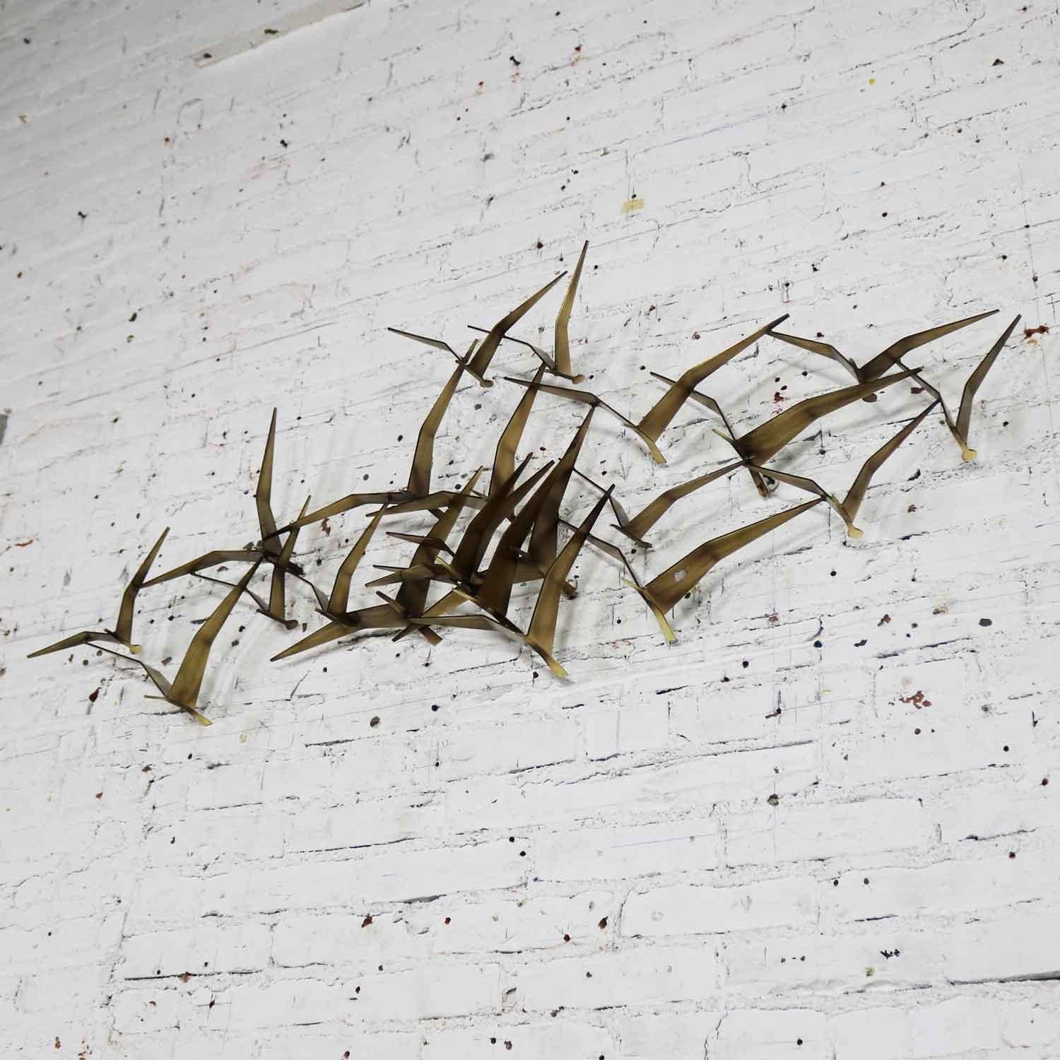 Curtis Jere Flock of Flying Birds Metal Wall Hanging Sculpture Signed Dated 1989 1