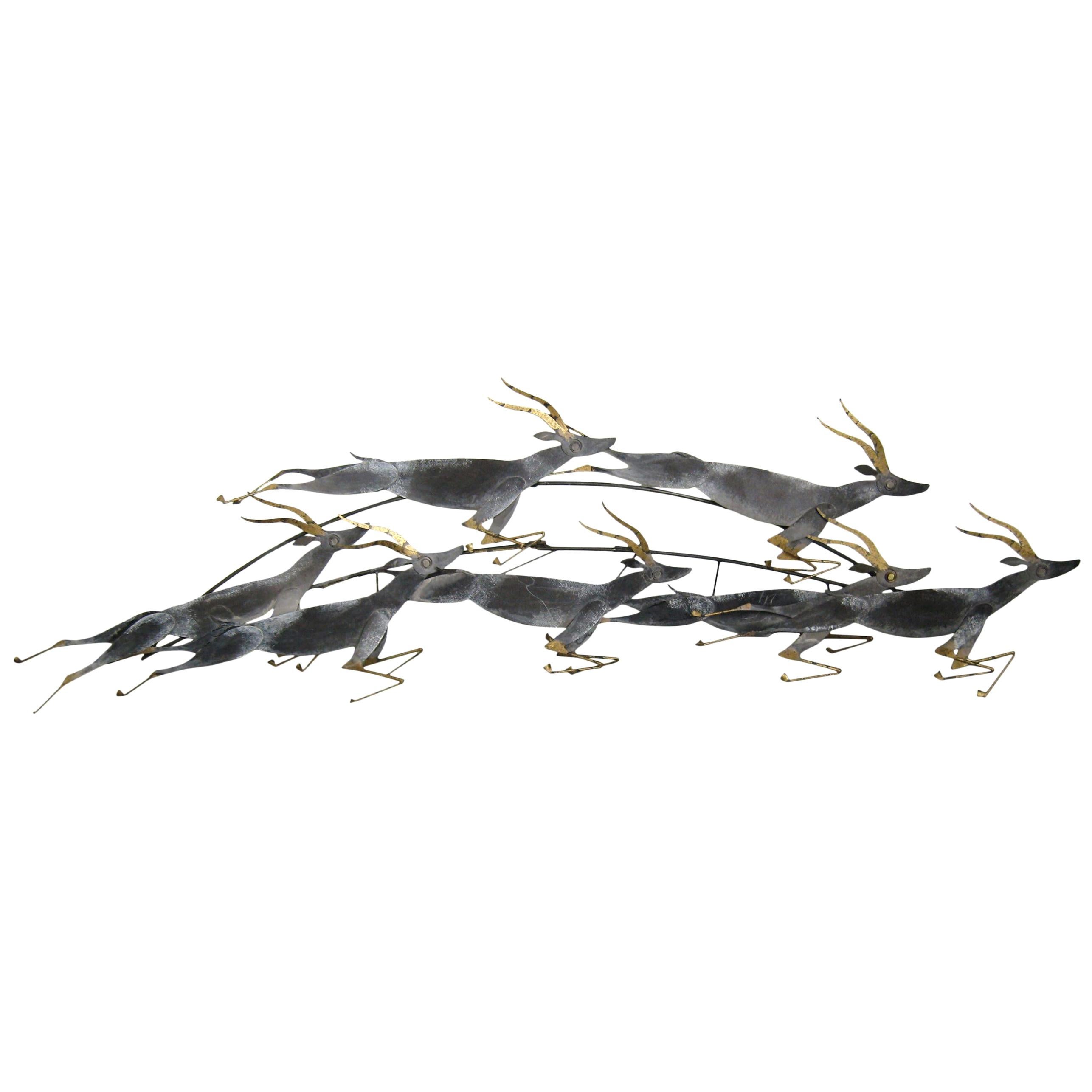 Curtis Jere Wall Sculpture Herd of Running Gazelles