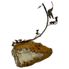 Curtis Jere Honeybird Sculpture on Faux Bois Stone Quartz Base