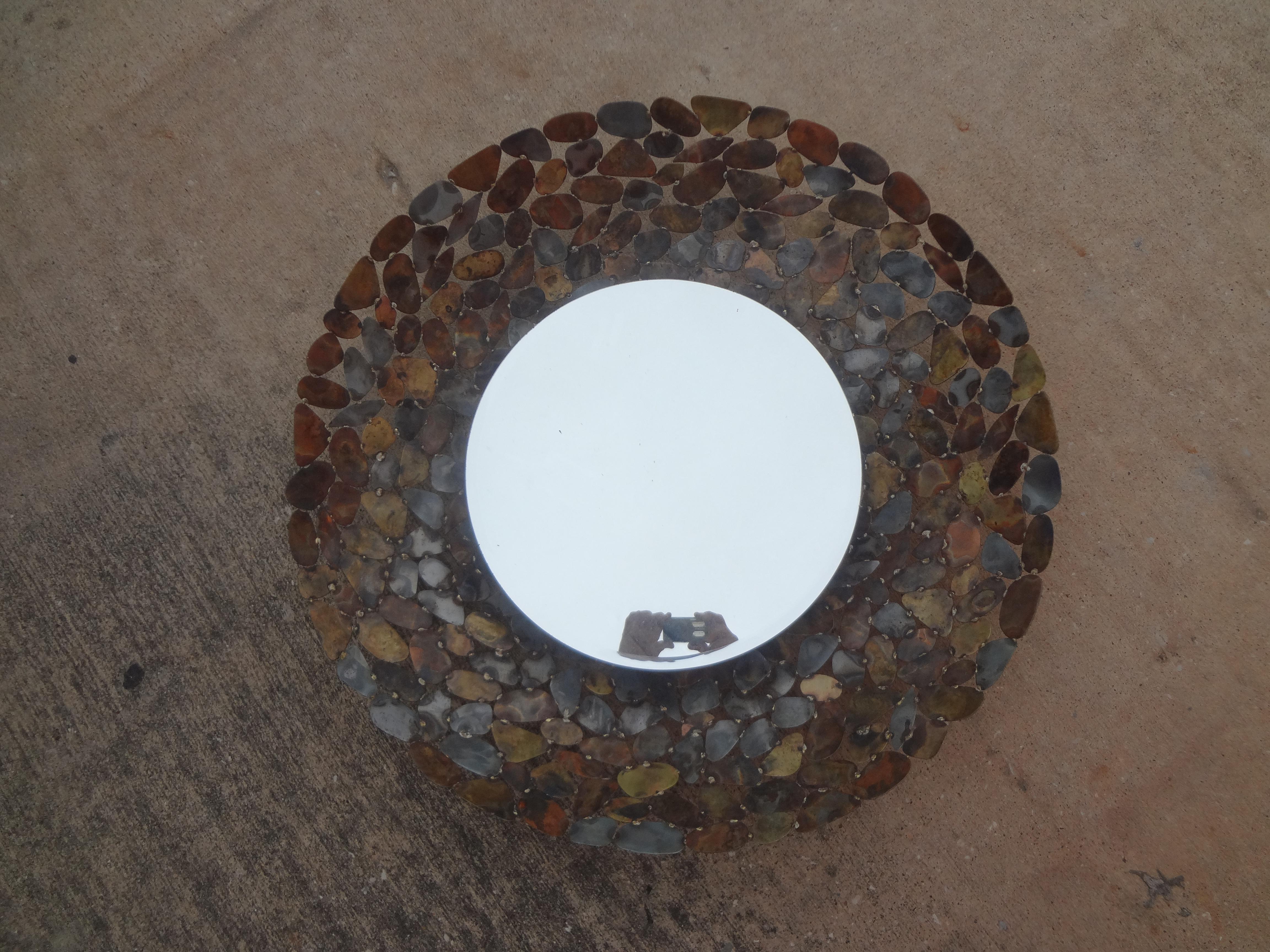 Curtis Jere Inspired Brutalist Torch Cut Metal Beveled Mirror For Sale 6