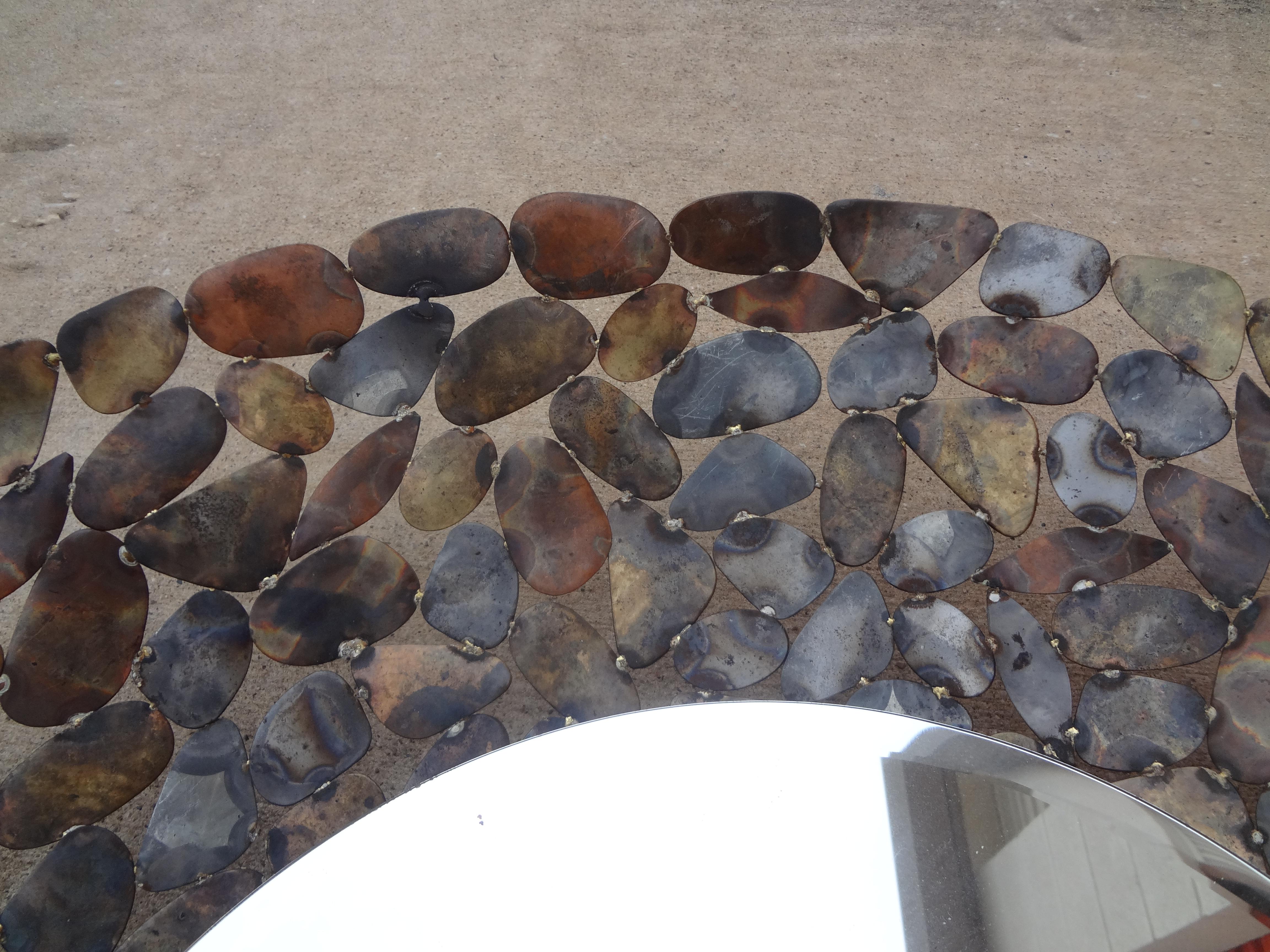 Curtis Jere Inspired Brutalist Torch Cut Metal Beveled Mirror In Good Condition In Houston, TX