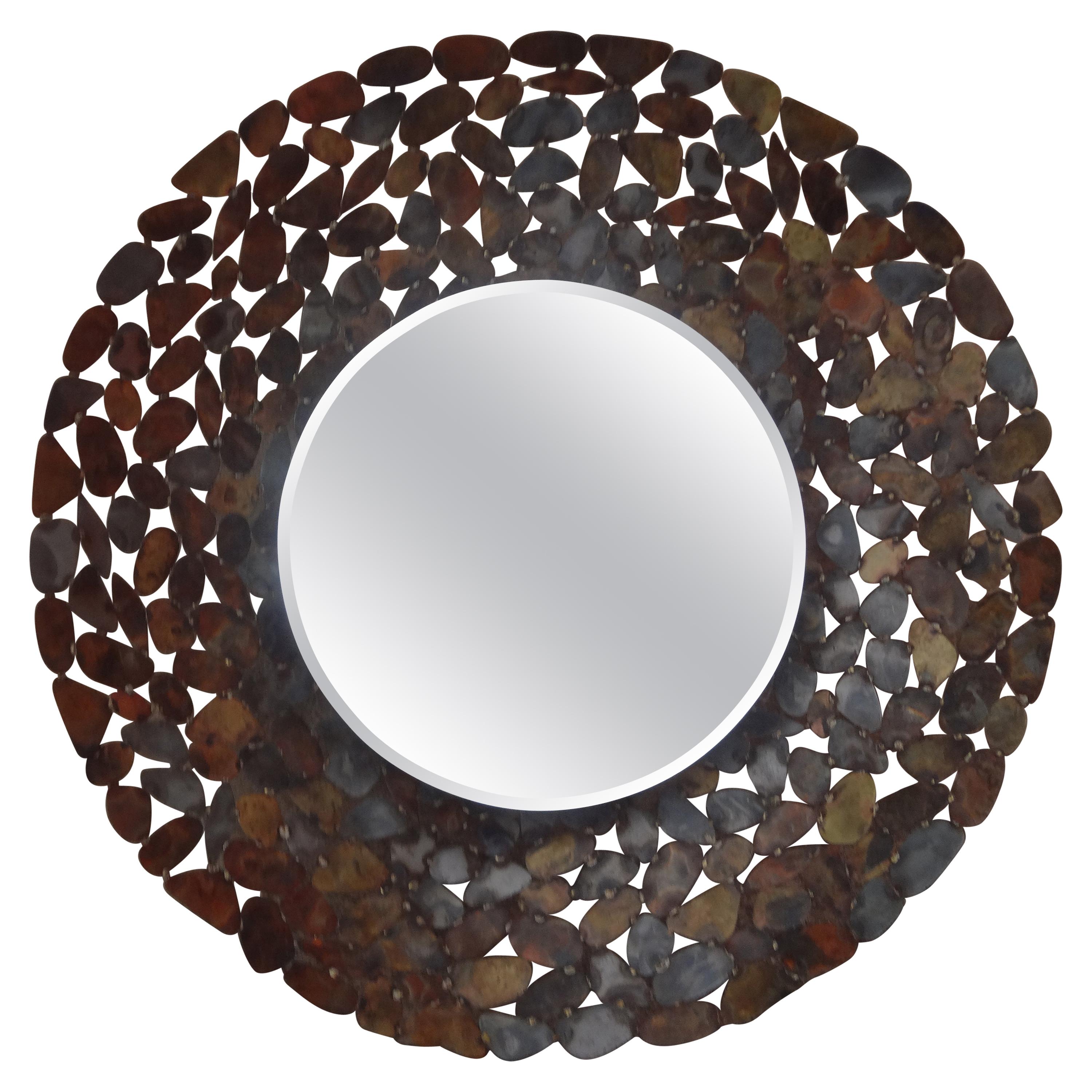 Curtis Jere Inspired Brutalist Torch Cut Metal Beveled Mirror For Sale 3
