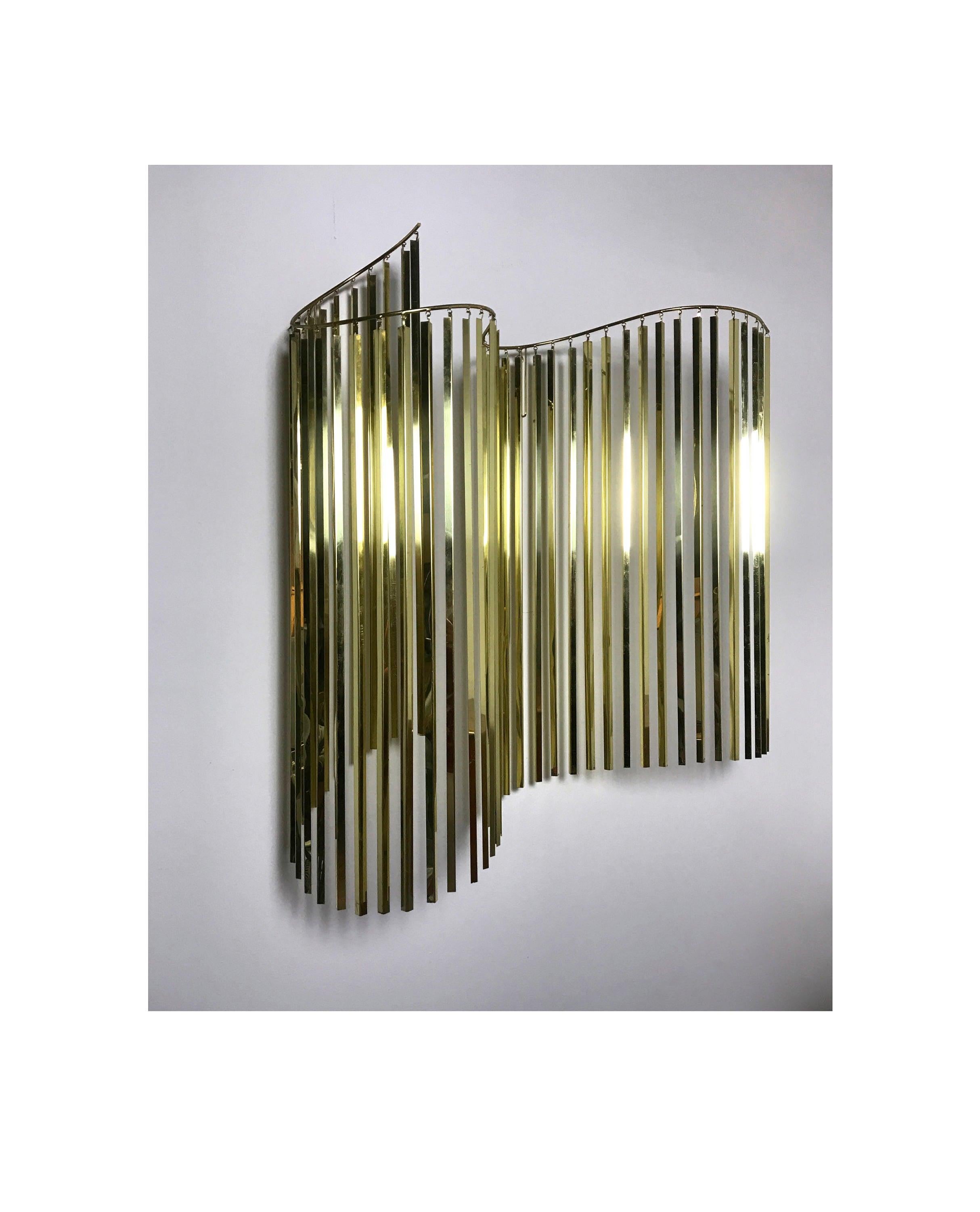Brass Curtis Jere Kinetic Wave Wall Sculpture For Sale