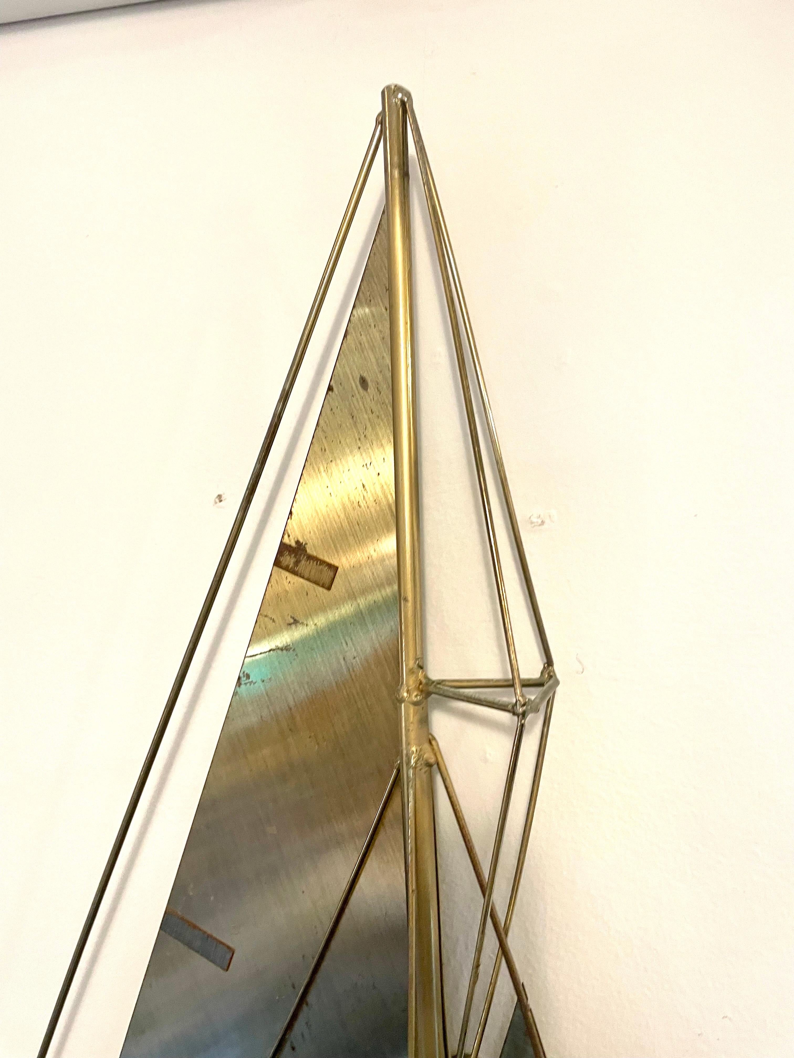 Mid-Century Modern Curtis Jere Large Brass and Aluminum Sail Boat Wall Sculpture For Sale