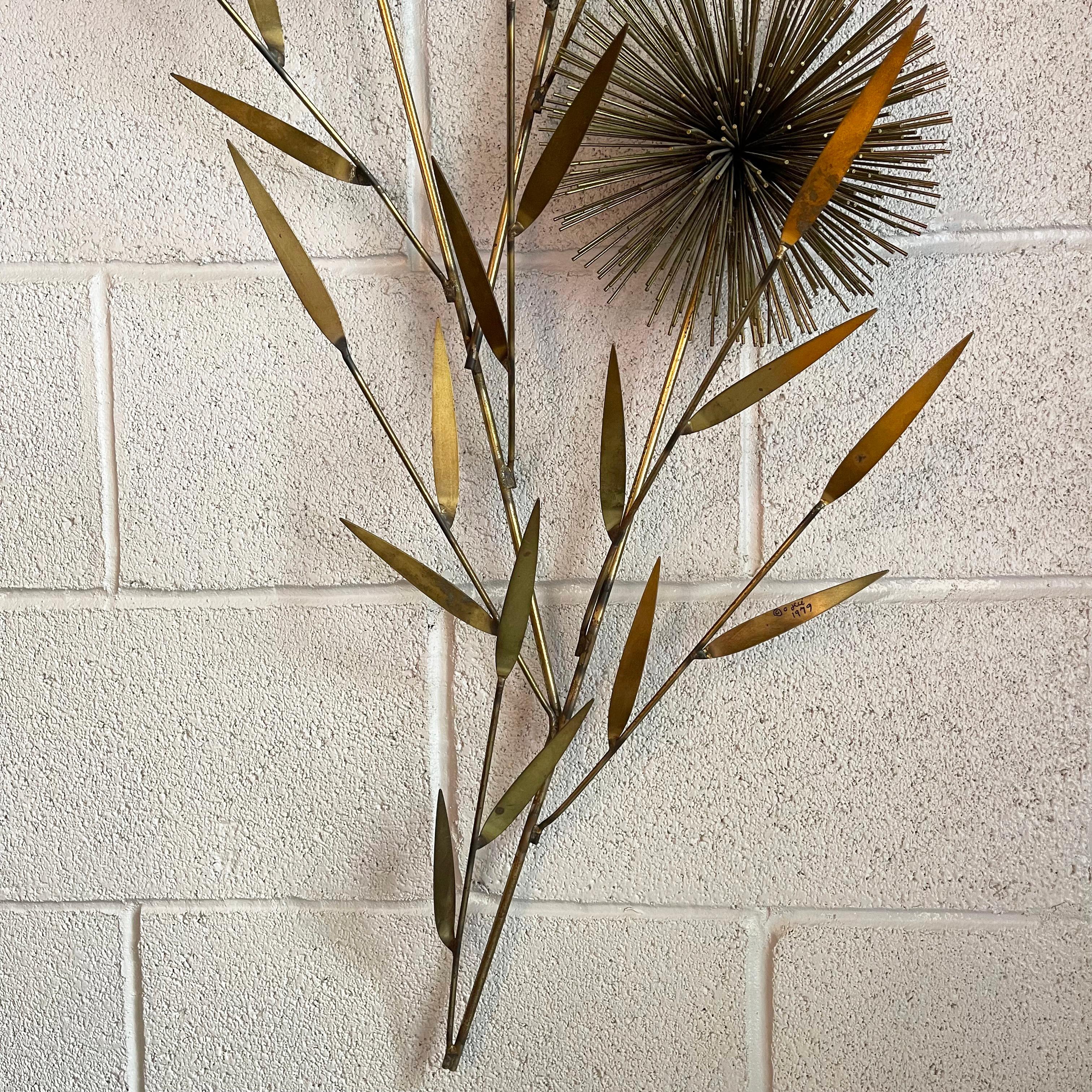 American Curtis Jeré Large Brass Pom-Pom Floral Wall Sculpture For Sale