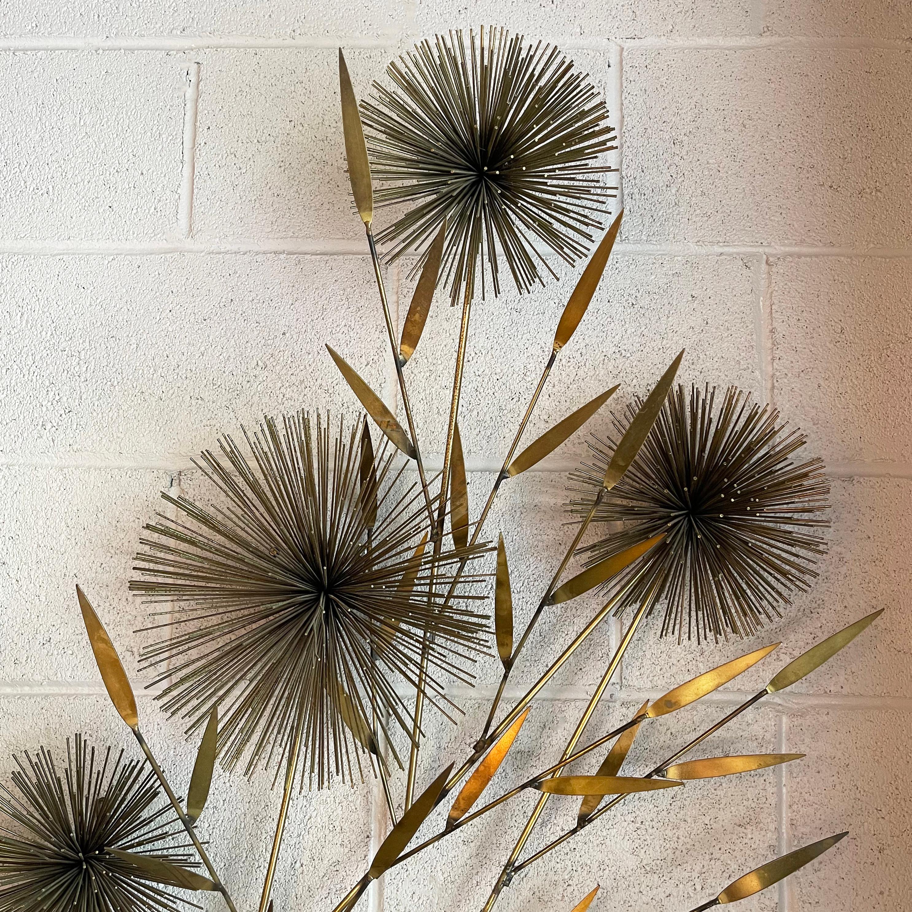 Curtis Jeré Large Brass Pom-Pom Floral Wall Sculpture In Good Condition For Sale In Brooklyn, NY