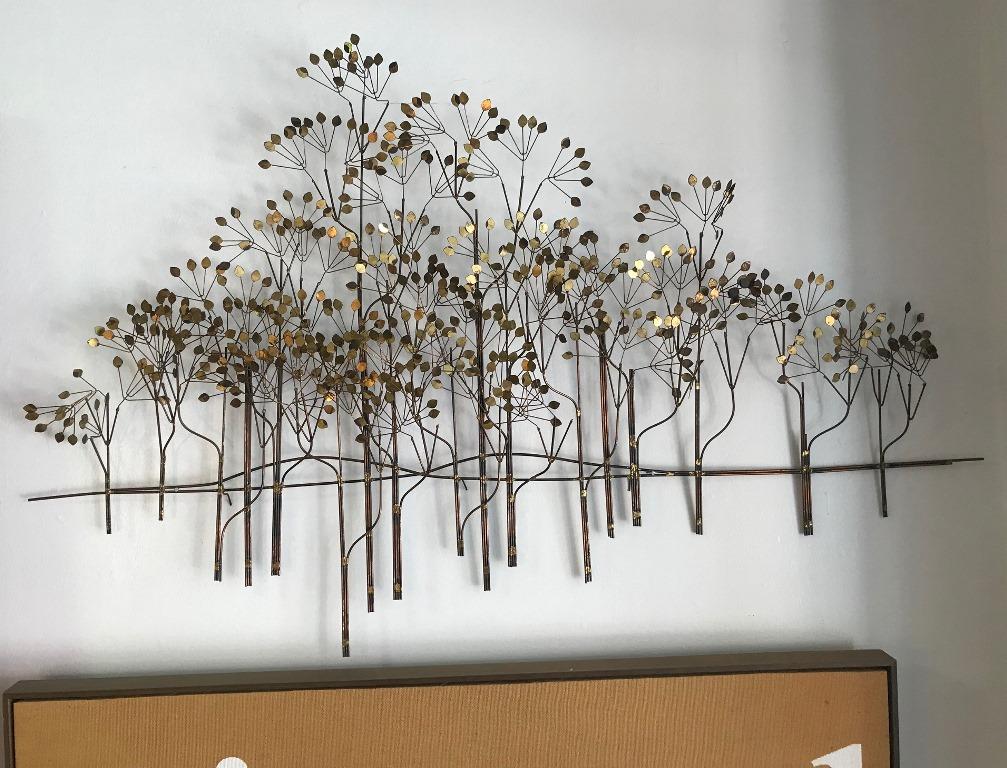 Brass Curtis Jere Large Midcentury Hanging Wall Forest Sculpture 