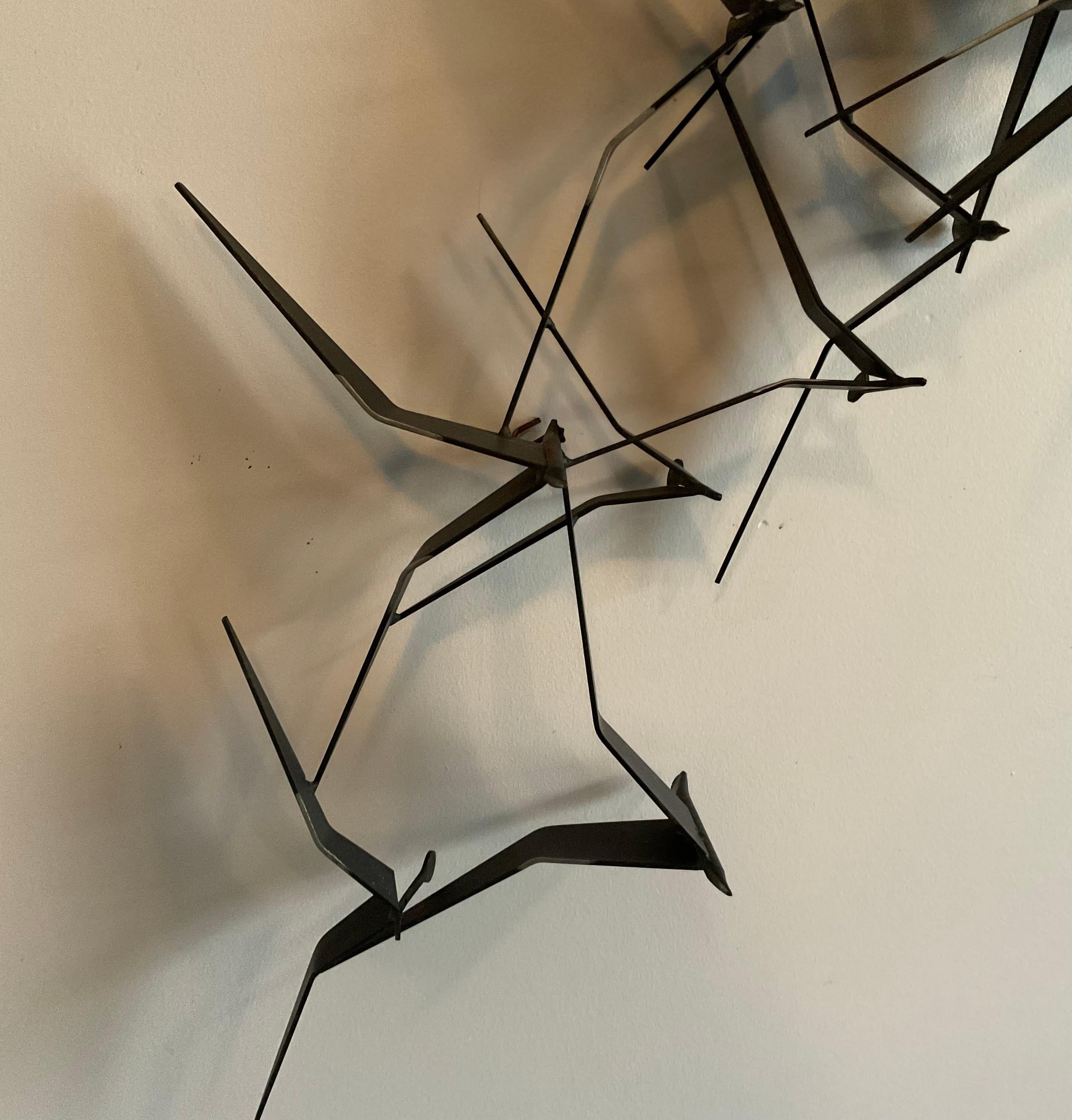 Mid-Century Modern Curtis Jere LARGE Signed and dated 1969 flying birds Wall Sculpture abstract