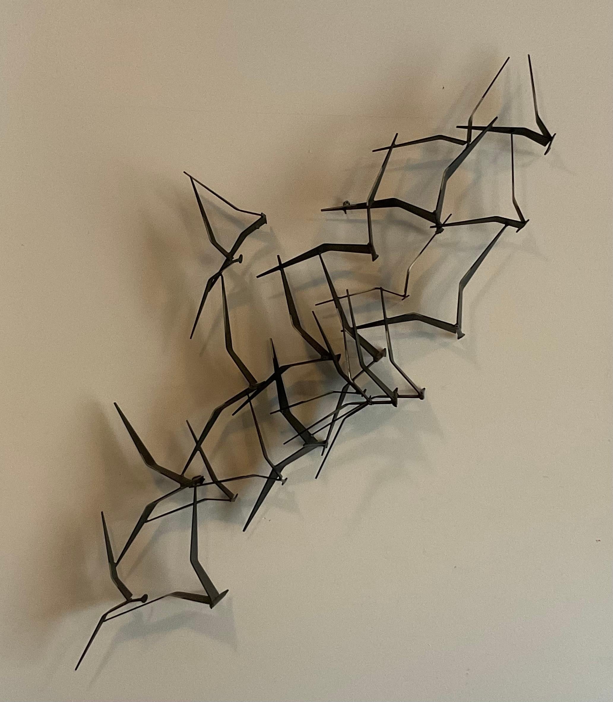 Mid-20th Century Curtis Jere LARGE Signed and dated 1969 flying birds Wall Sculpture abstract 