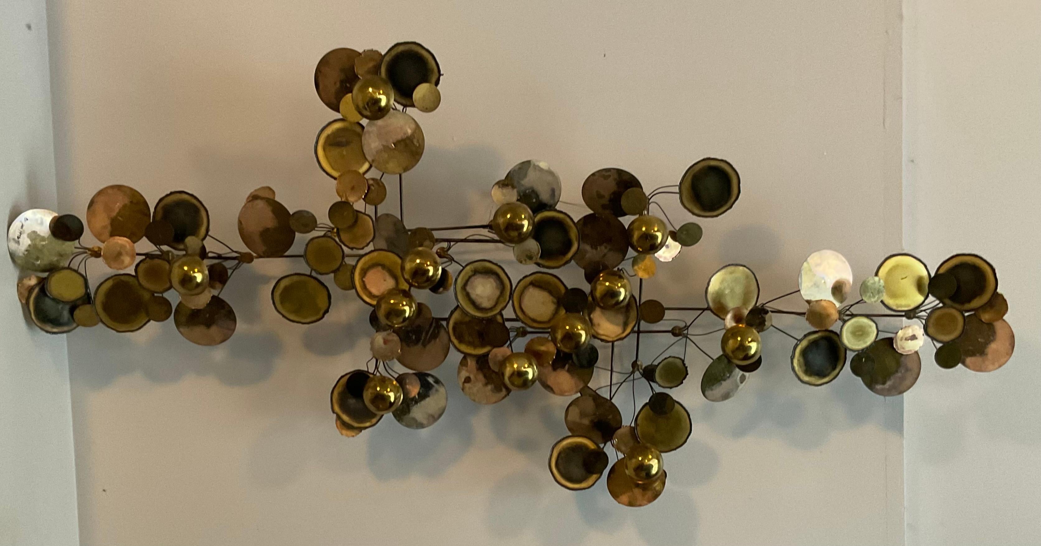 Metal Curtis Jere LARGE Signed and dated 1976 Early Raindrops Wall Sculpture abstract