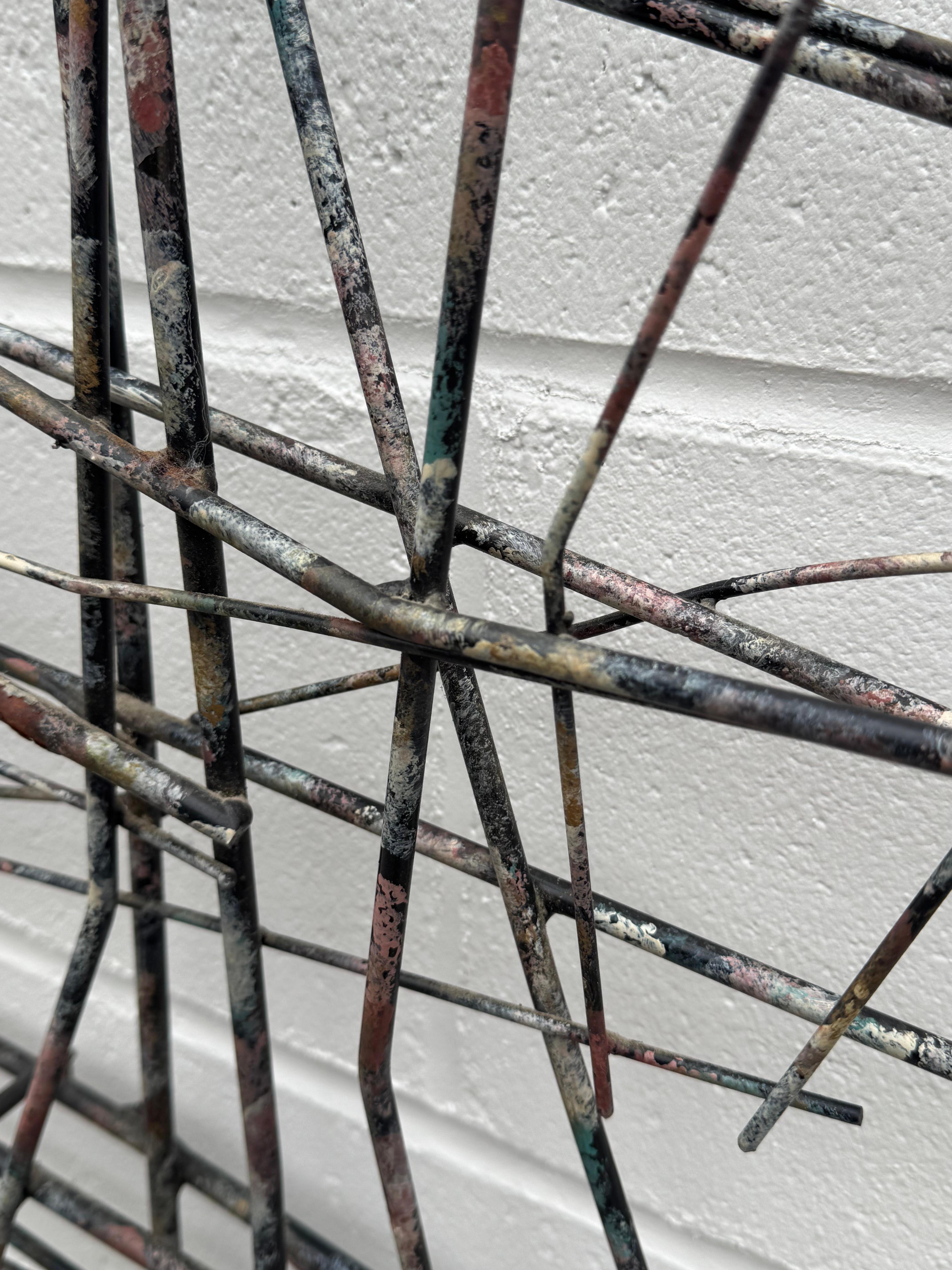 Curtis Jeré MCM Abstract Iron Rod Wire Wall Sculpture Applied Multi-Color Paint in vendita 3