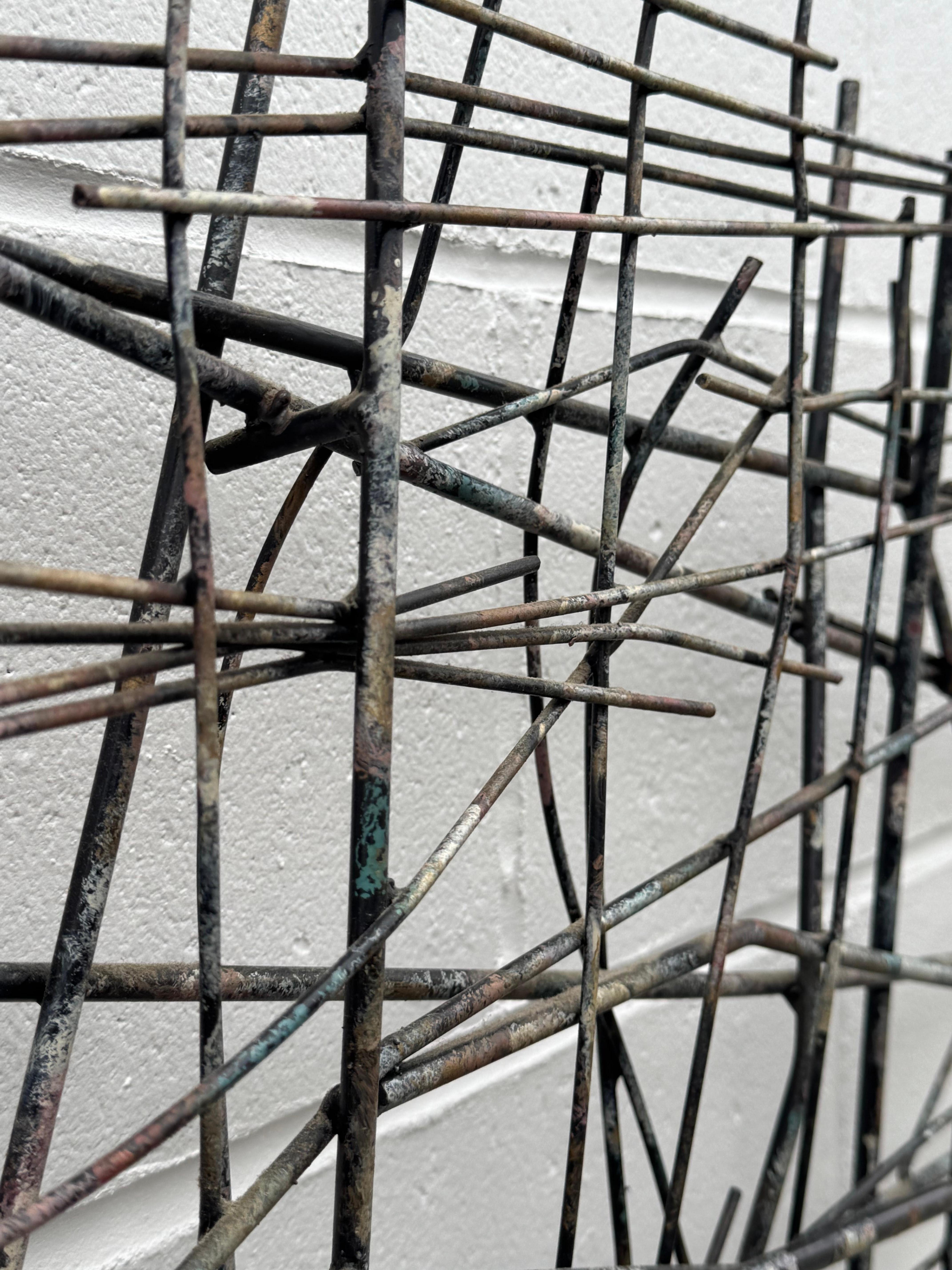 Curtis Jeré MCM Abstract Iron Rod Wire Wall Sculpture Applied Multi-Color Paint in vendita 5