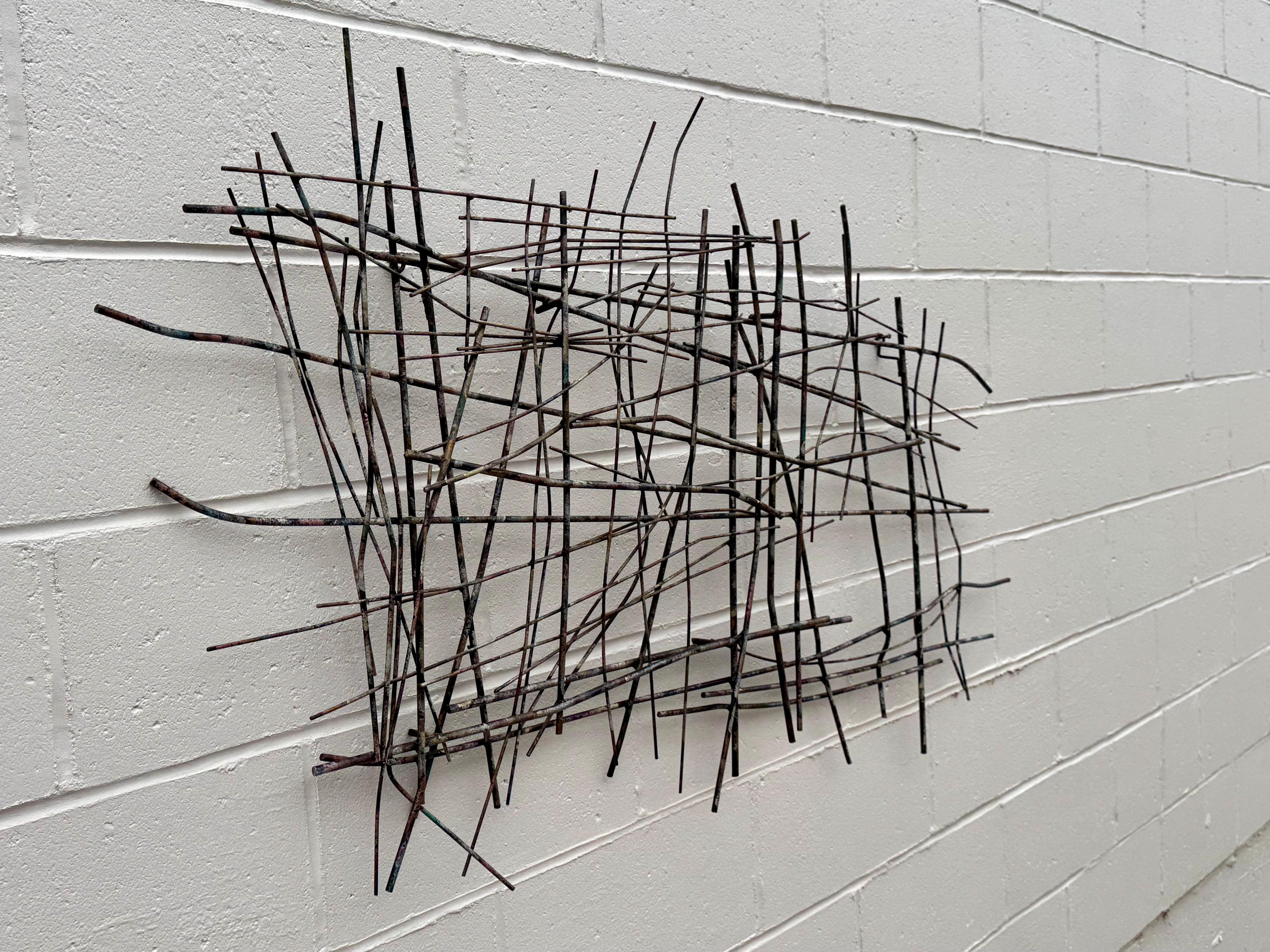 Curtis Jeré MCM Abstract Iron Rod Wire Wall Sculpture Applied Multi-Color Paint in vendita 1