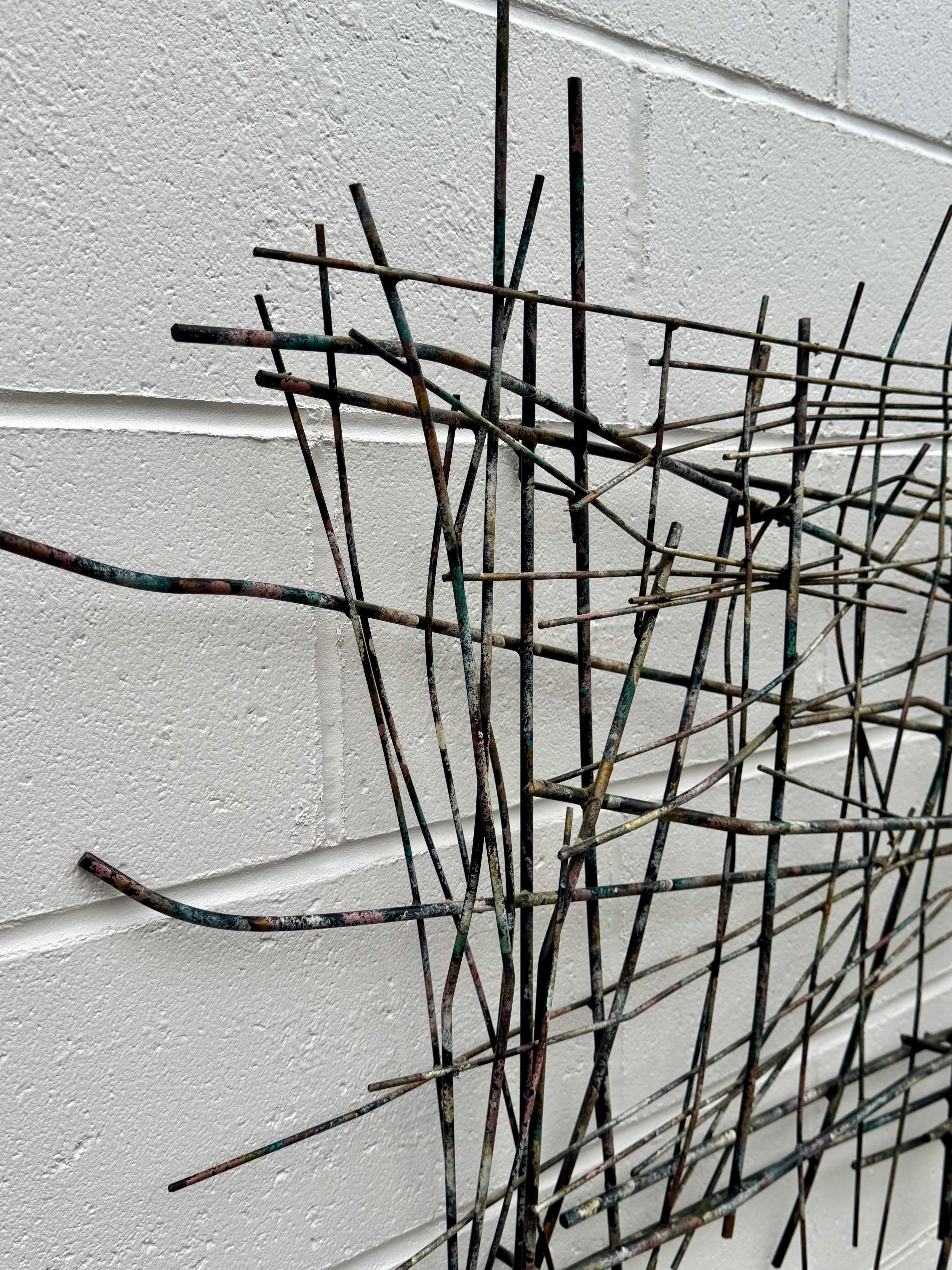 Curtis Jeré MCM Abstract Iron Rod Wire Wall Sculpture Applied Multi-Color Paint in vendita 2