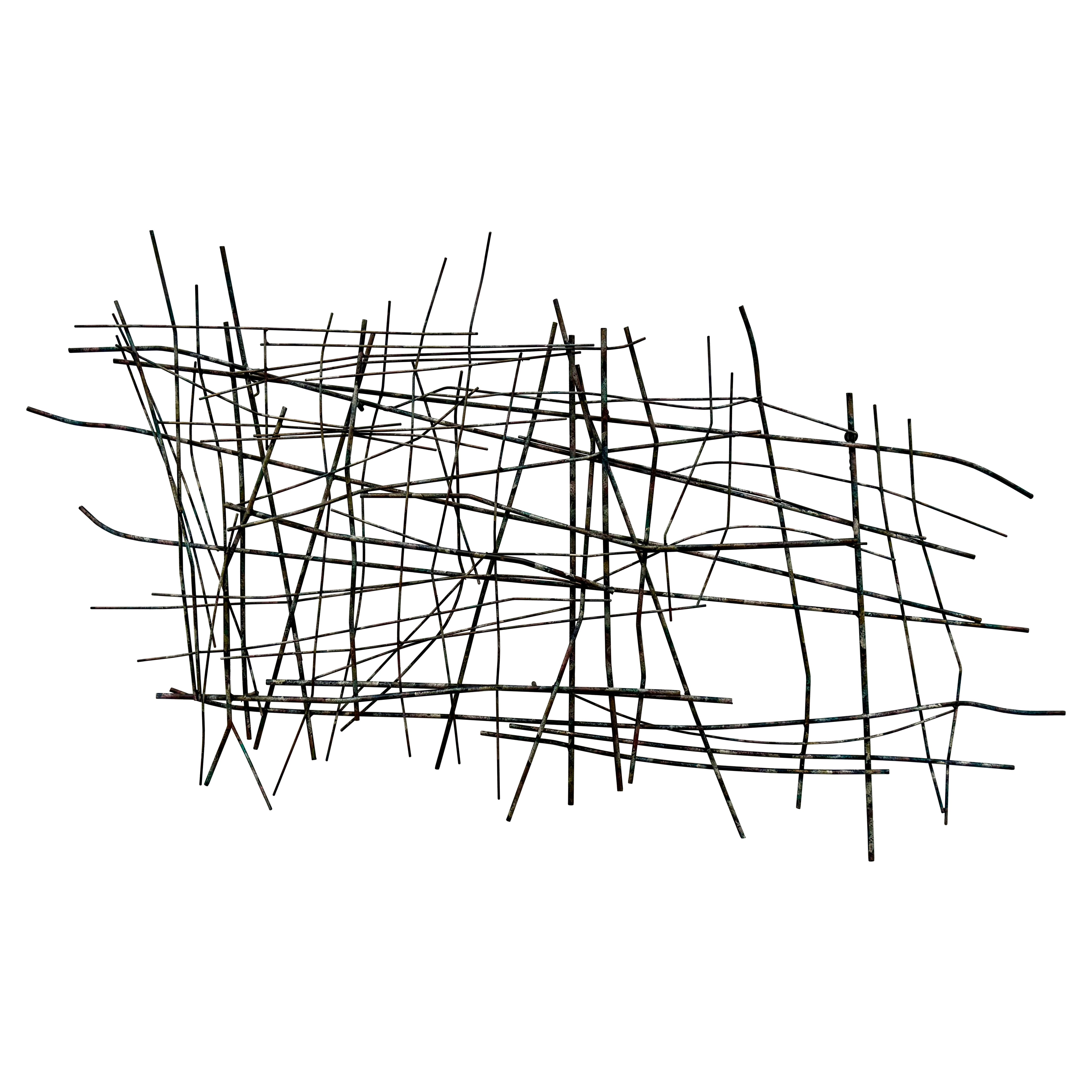 Curtis Jeré MCM Abstract Iron Rod Wire Wall Sculpture Applied Multi-Color Paint in vendita