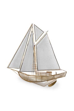 Curtis Jere Mid-Century American Brass Wall-Mounted Model of a Ship