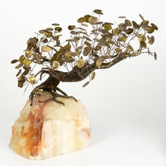 Curtis Jere Mid Century Brass and Marble Bonsai Tree Sculpture