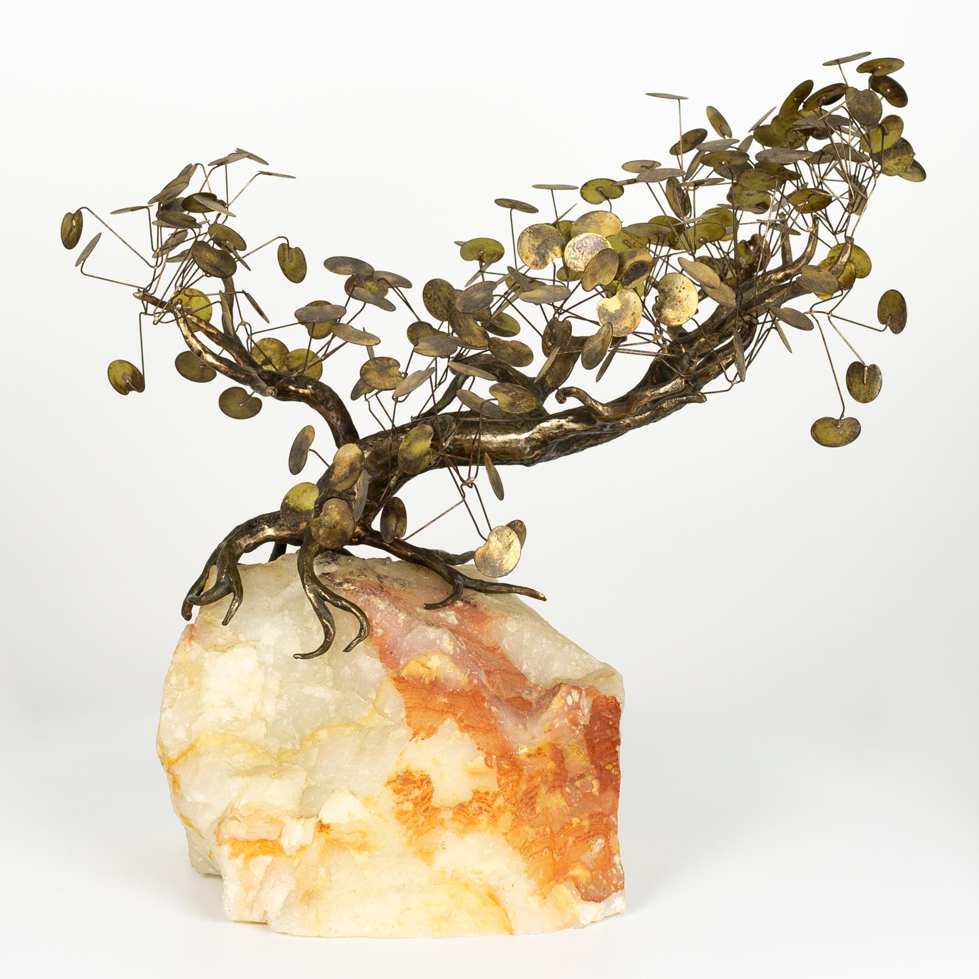 Mid-Century Modern Curtis Jere Mid Century Brass and Marble Bonsai Tree Sculpture