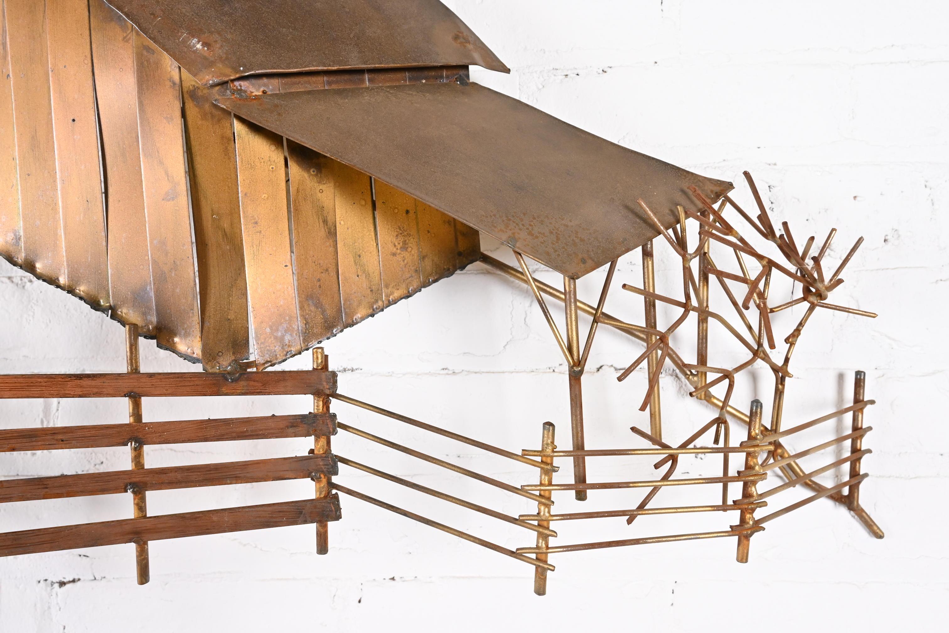 Curtis Jere Mid-Century Brutalist Barn Landscape Wall-Mounted Metal Sculpture 5