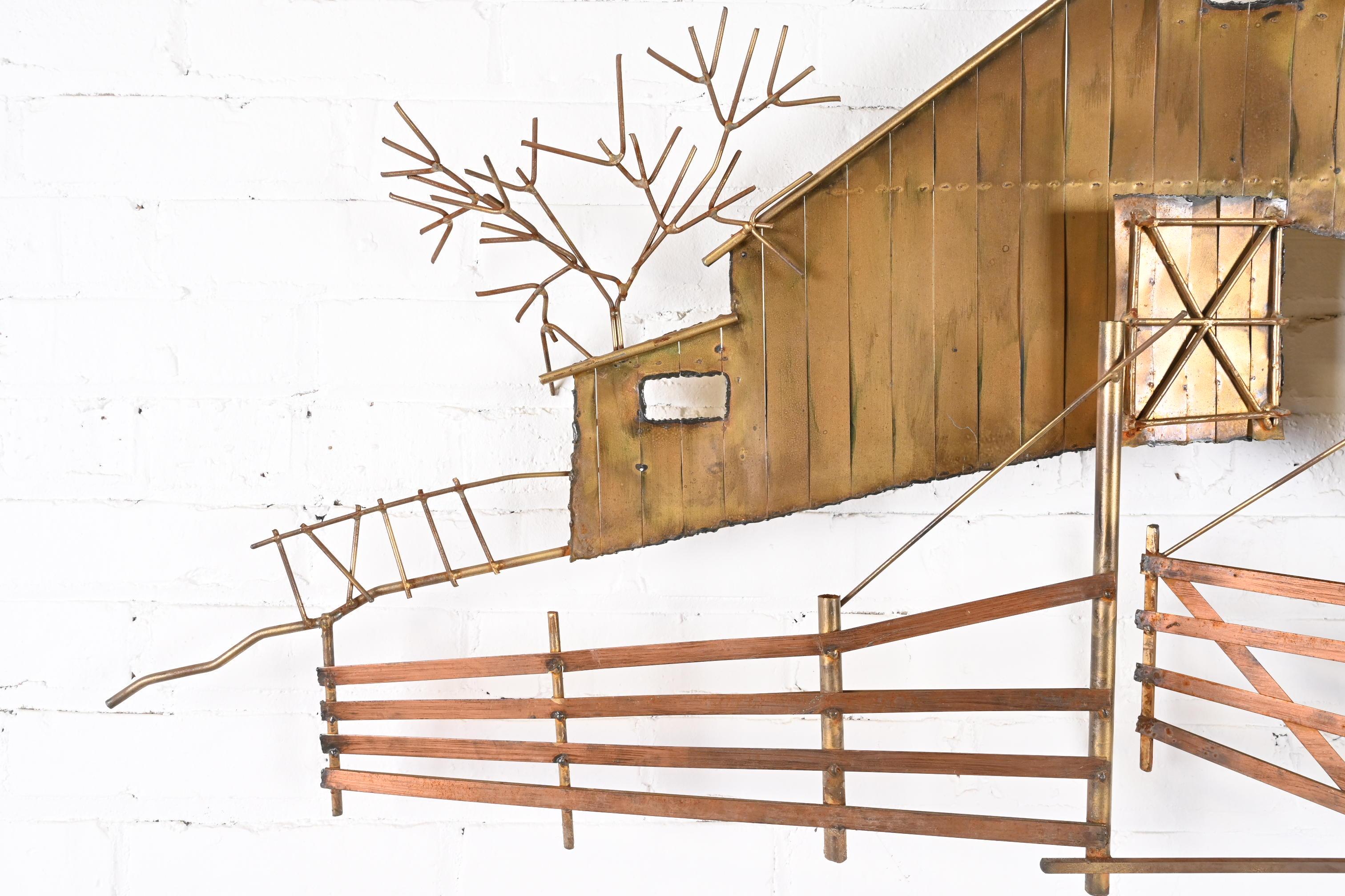 Curtis Jere Mid-Century Brutalist Barn Landscape Wall-Mounted Metal Sculpture 8