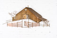 Curtis Jere Mid-Century Brutalist Barn Landscape Wall-Mounted Metal Sculpture
