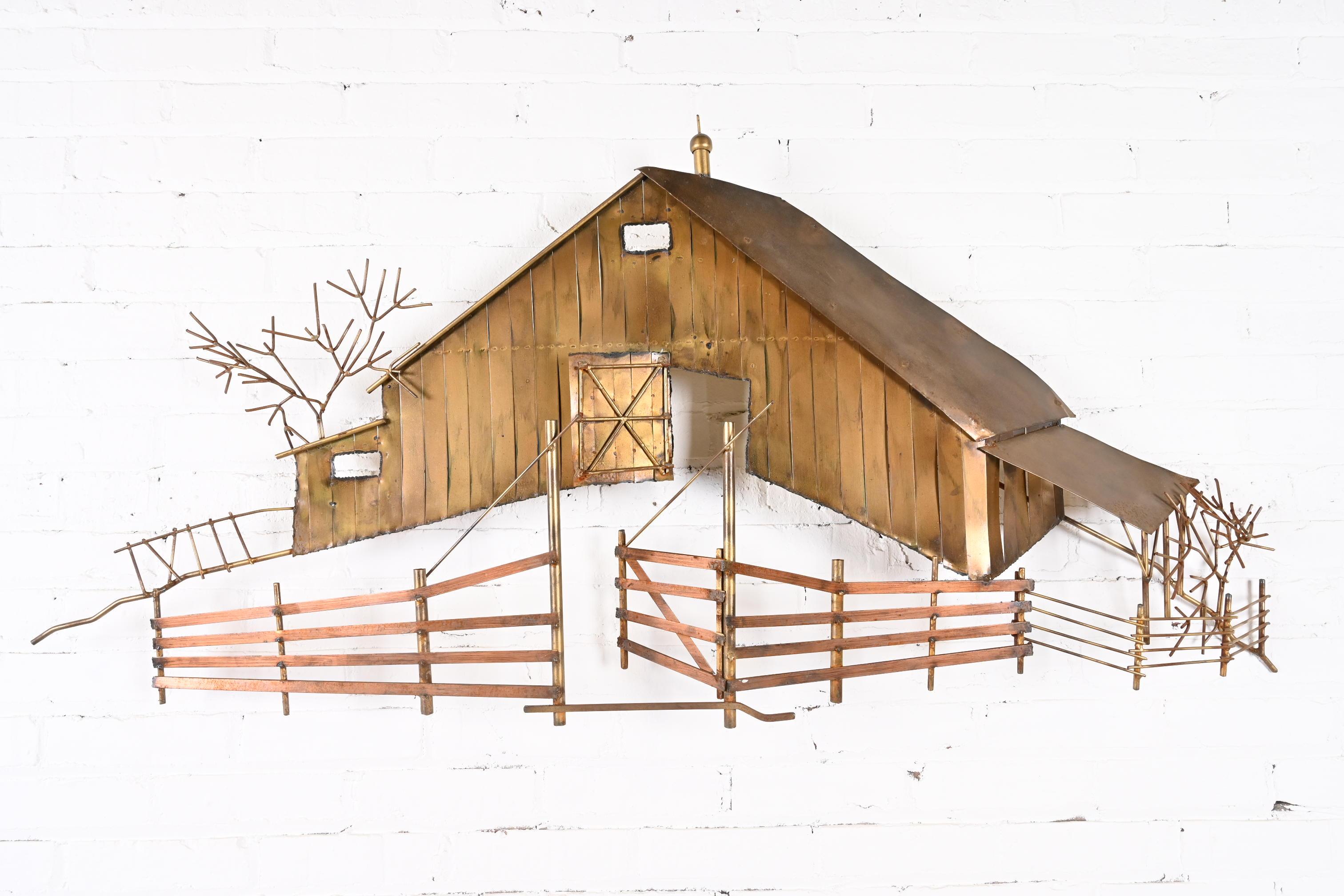 Late 20th Century Curtis Jere Mid-Century Brutalist Barn Landscape Wall-Mounted Metal Sculpture